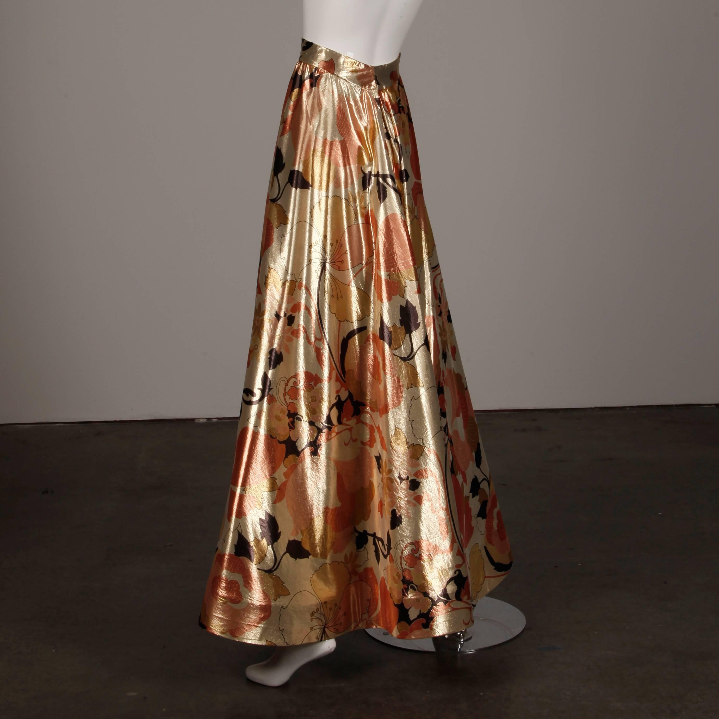 Arnold Scaasi - Robe/robe en soie lamée dorée métallisée vintage (robe et haut satin), années 1970 en vente 2