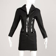 1980er Jacques Molko Vintage Avantgarde-Kleid aus schwarzem Lackleder und Wolle