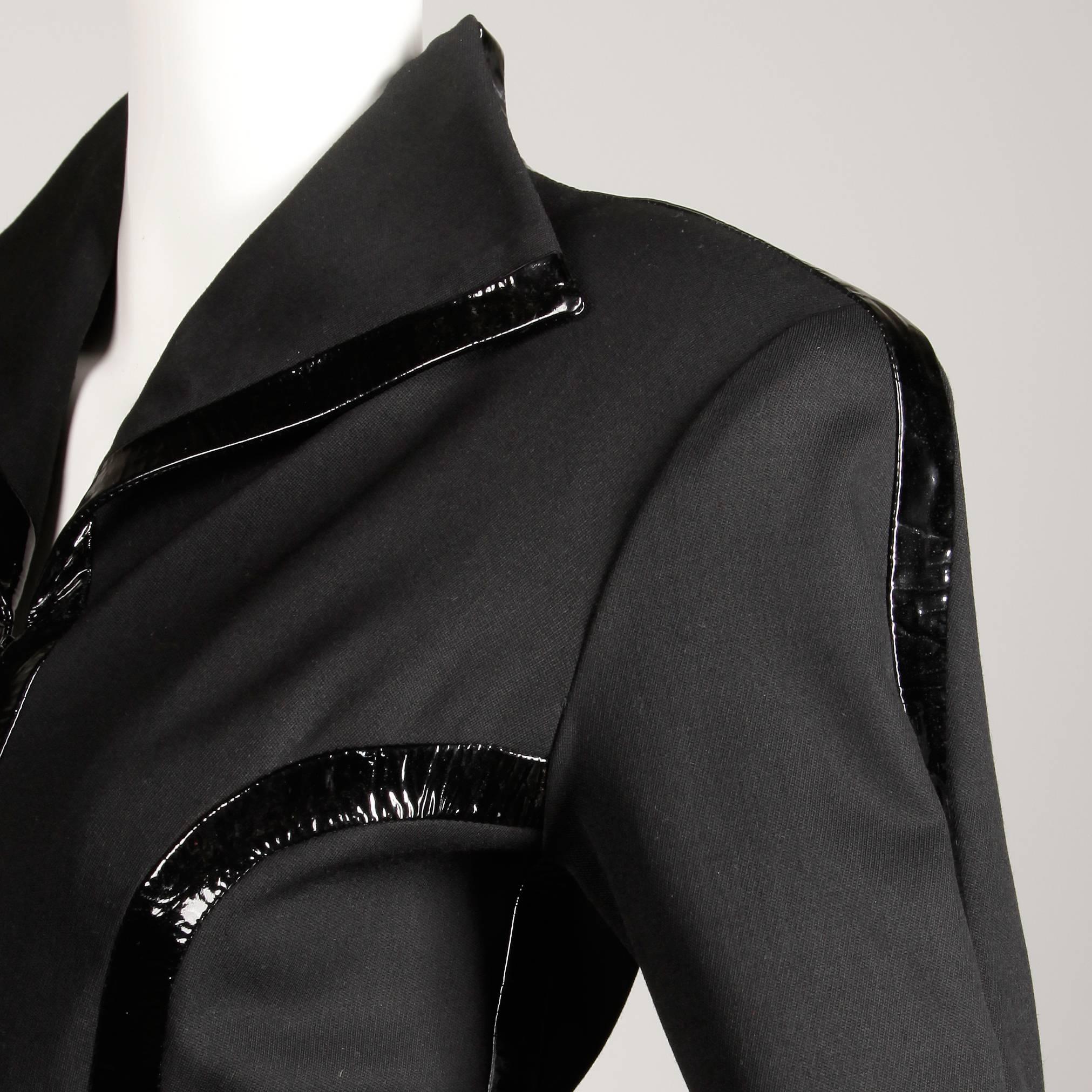 1980s Jacques Molko Vintage Black Patent Leather + Wool Avant Garde Dress In Excellent Condition In Sparks, NV