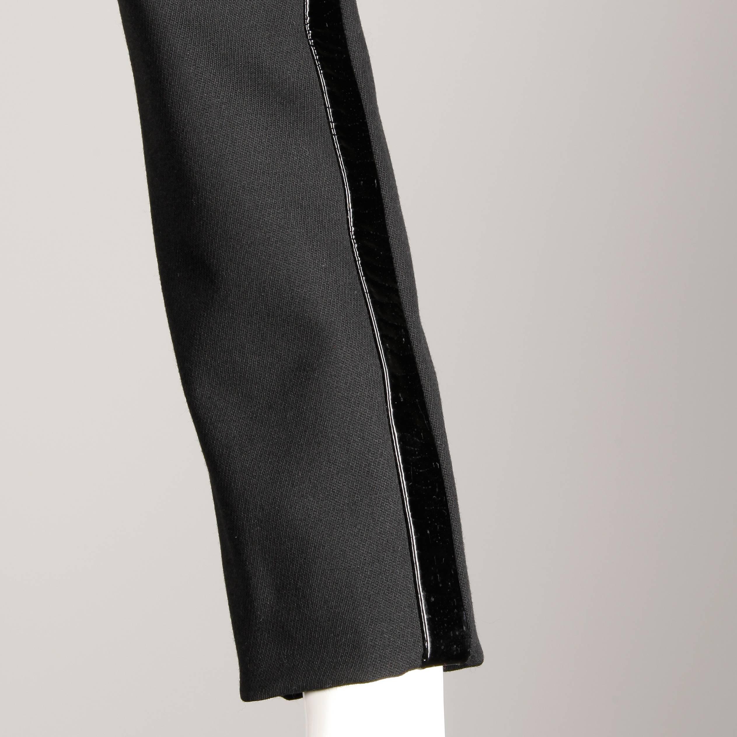 1980s Jacques Molko Vintage Black Patent Leather + Wool Avant Garde Dress For Sale 1