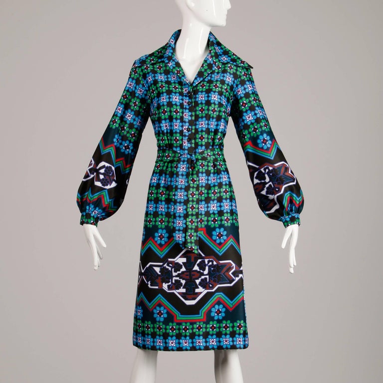 VINTAGE 60S LANVIN BUTTON FRONT OP ART ABSTRACT PRINT DRESS 6 8 main image 1