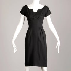 1950s Peck & Peck Vintage Black Wiggle Sheath Dress with Shelf Bust