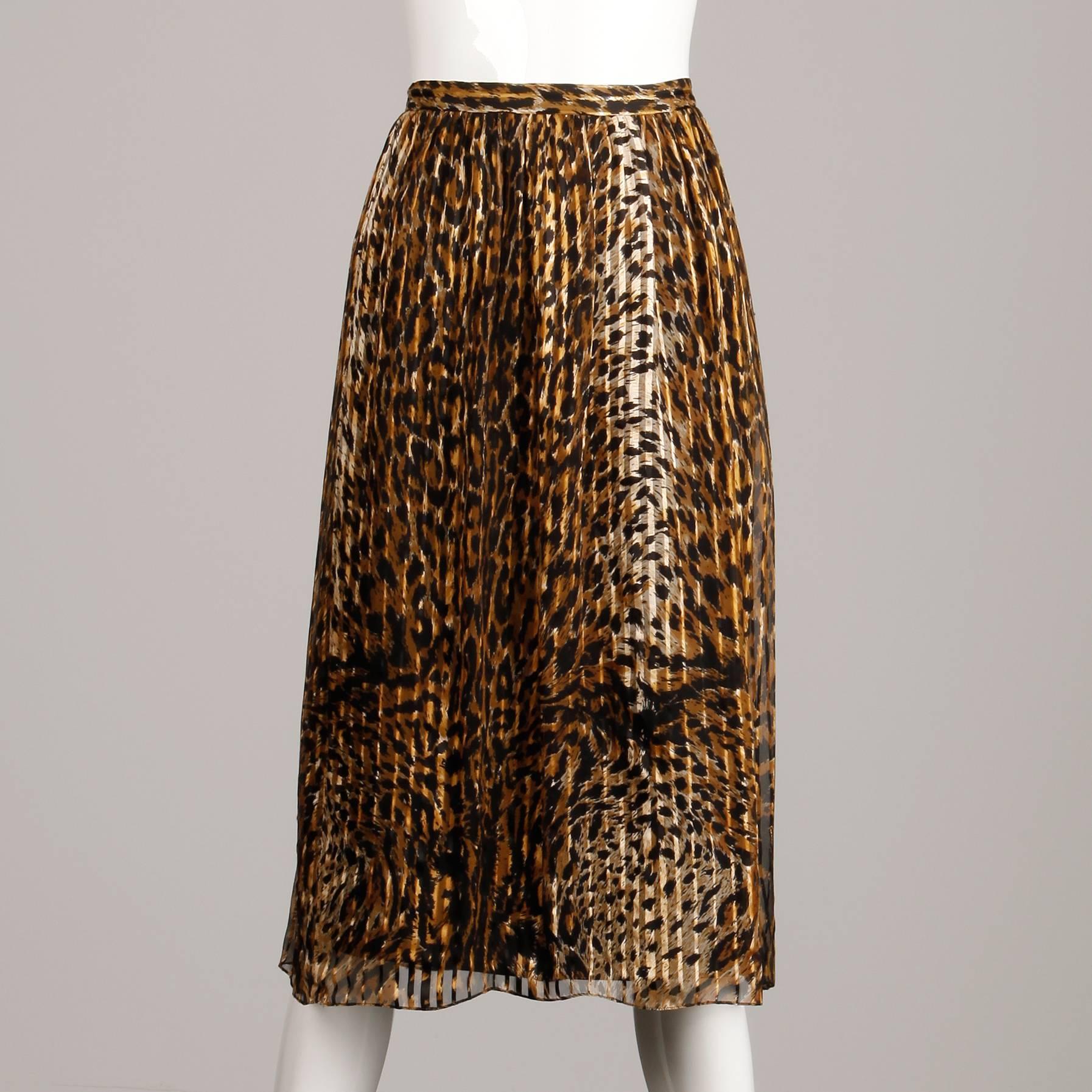 Women's Lillie Rubin Vintage Leopard Print Silk Chiffon 3 Pc Skirt Top Ensemble, 1970s  