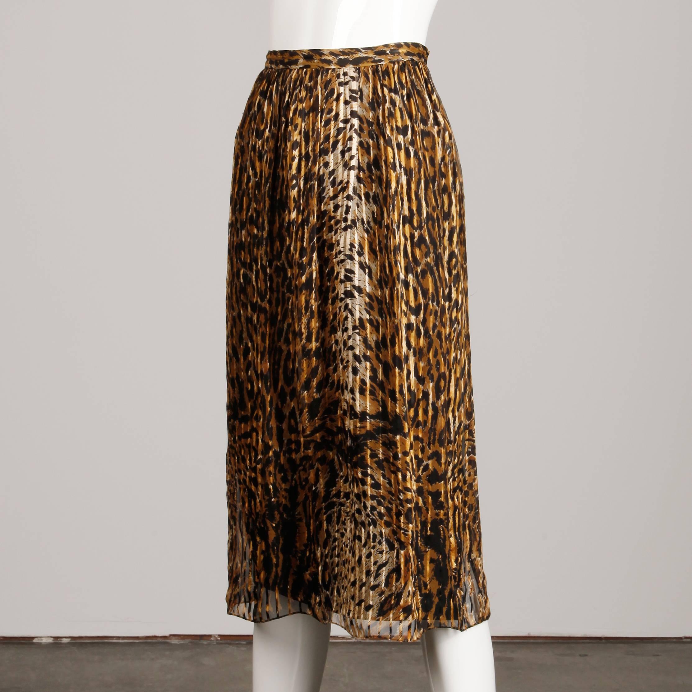 Lillie Rubin Vintage Leopard Print Silk Chiffon 3 Pc Skirt Top Ensemble, 1970s   4