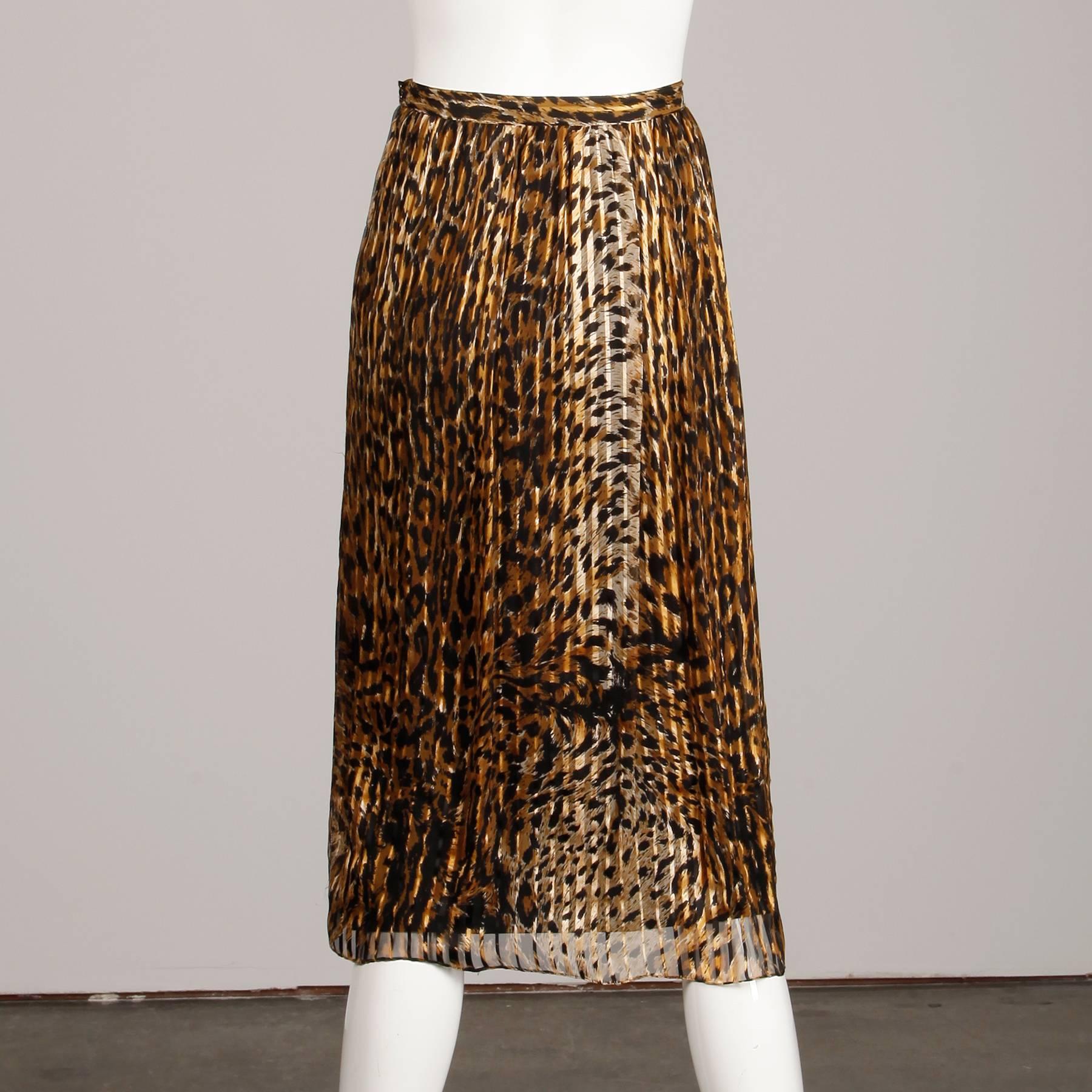 Lillie Rubin Vintage Leopard Print Silk Chiffon 3 Pc Skirt Top Ensemble, 1970s   5