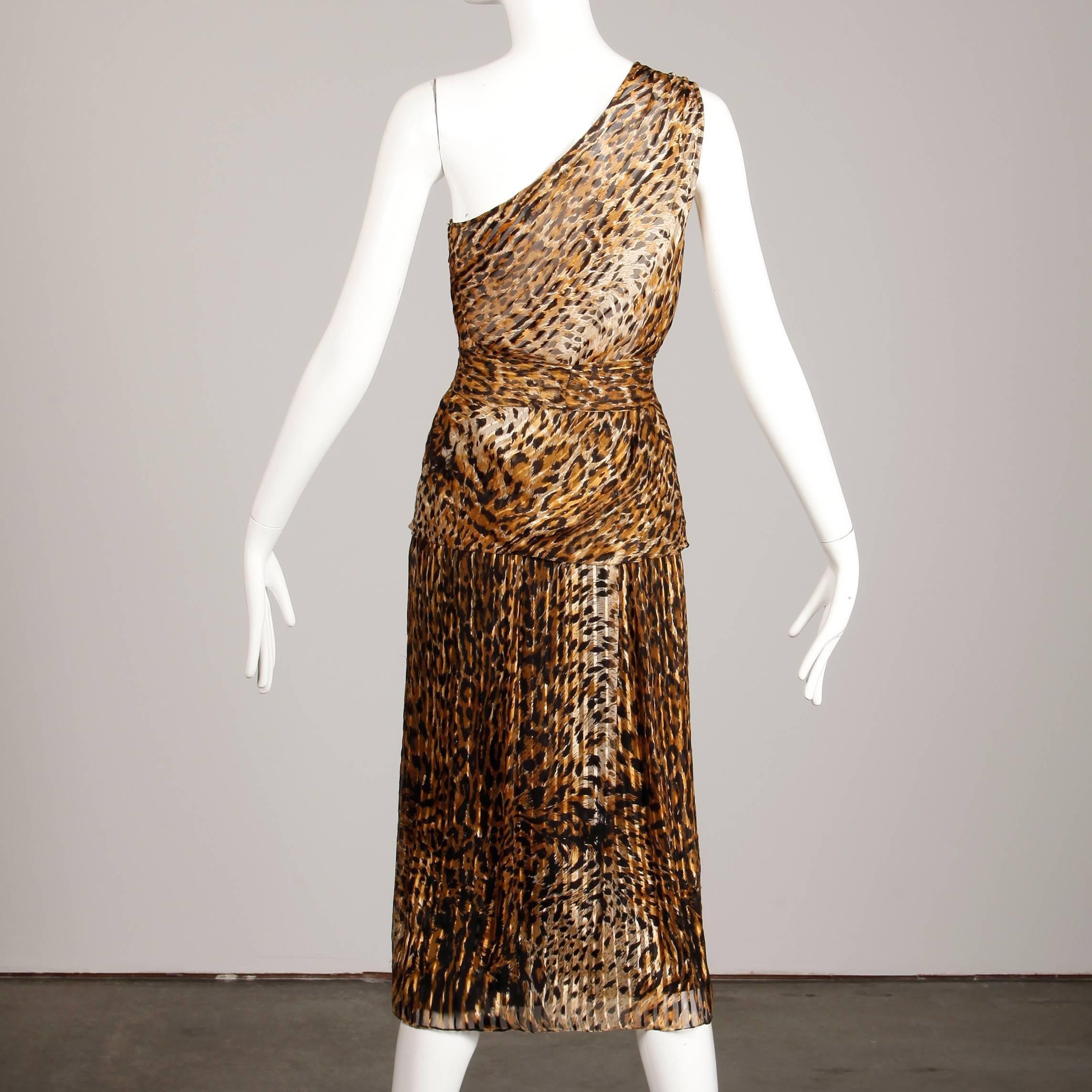 Lillie Rubin Vintage Leopard Print Silk Chiffon 3 Pc Skirt Top Ensemble, 1970s   3