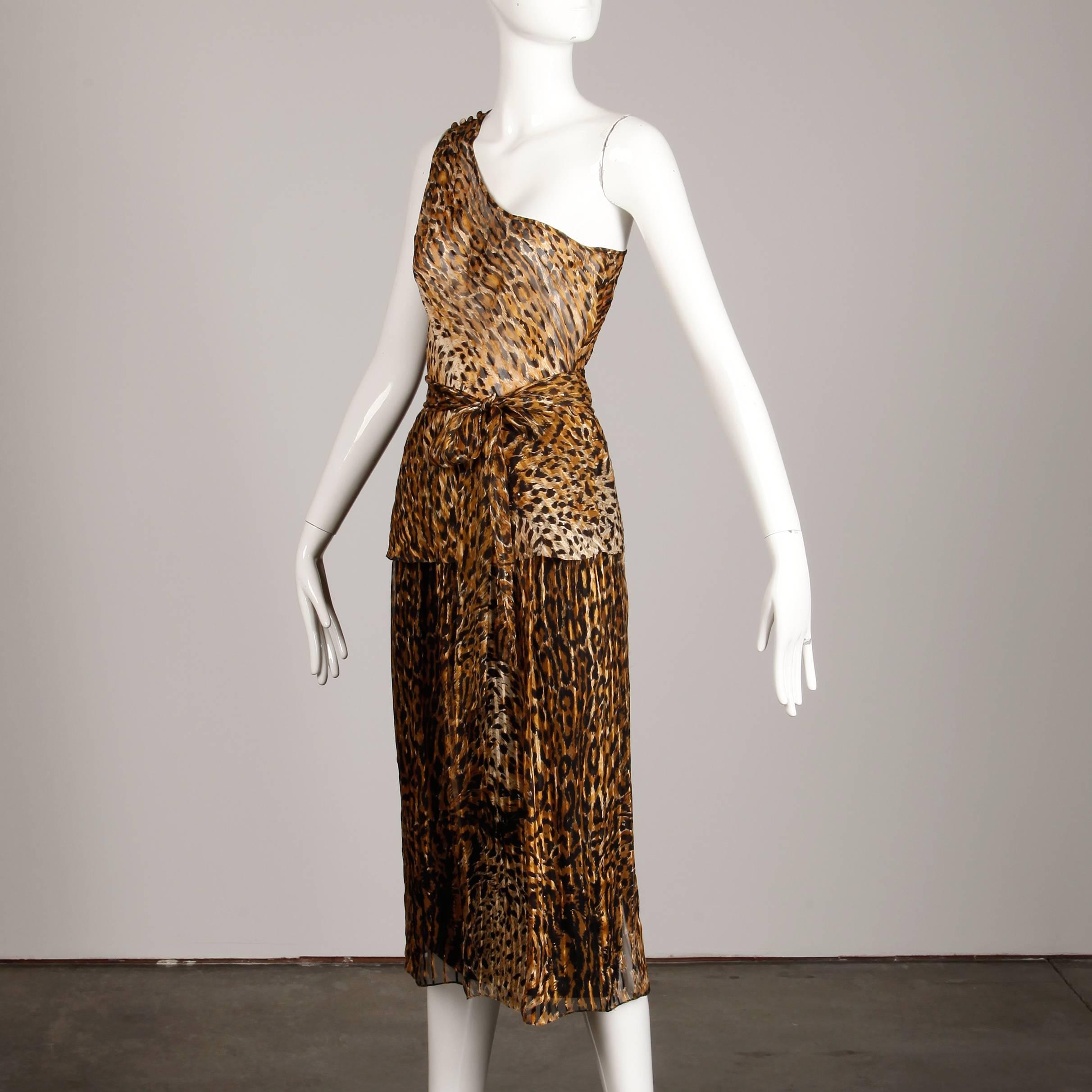 Lillie Rubin Vintage Leopard Print Silk Chiffon 3 Pc Skirt Top Ensemble, 1970s   1