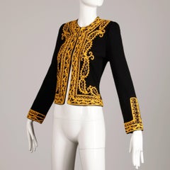 Adolfo Vintage Black Beaded Knit Cardigan Sweater Jacket with Gold Embroidery