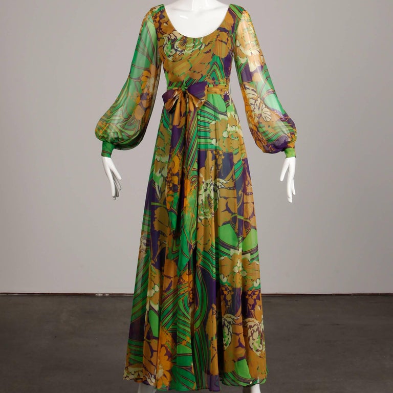 1970s Vintage Tropical Print Sheer Sleeves Chiffon Maxi Dress with Full  Sweep For Sale at 1stDibs | vintage tropical dress, 1970s maxi dress, long  sleeve chiffon maxi dress