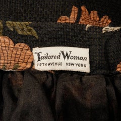 1960s Vintage Silk Jacquard Woven Floral Tapestry Skirt in Brown, Coral + Green