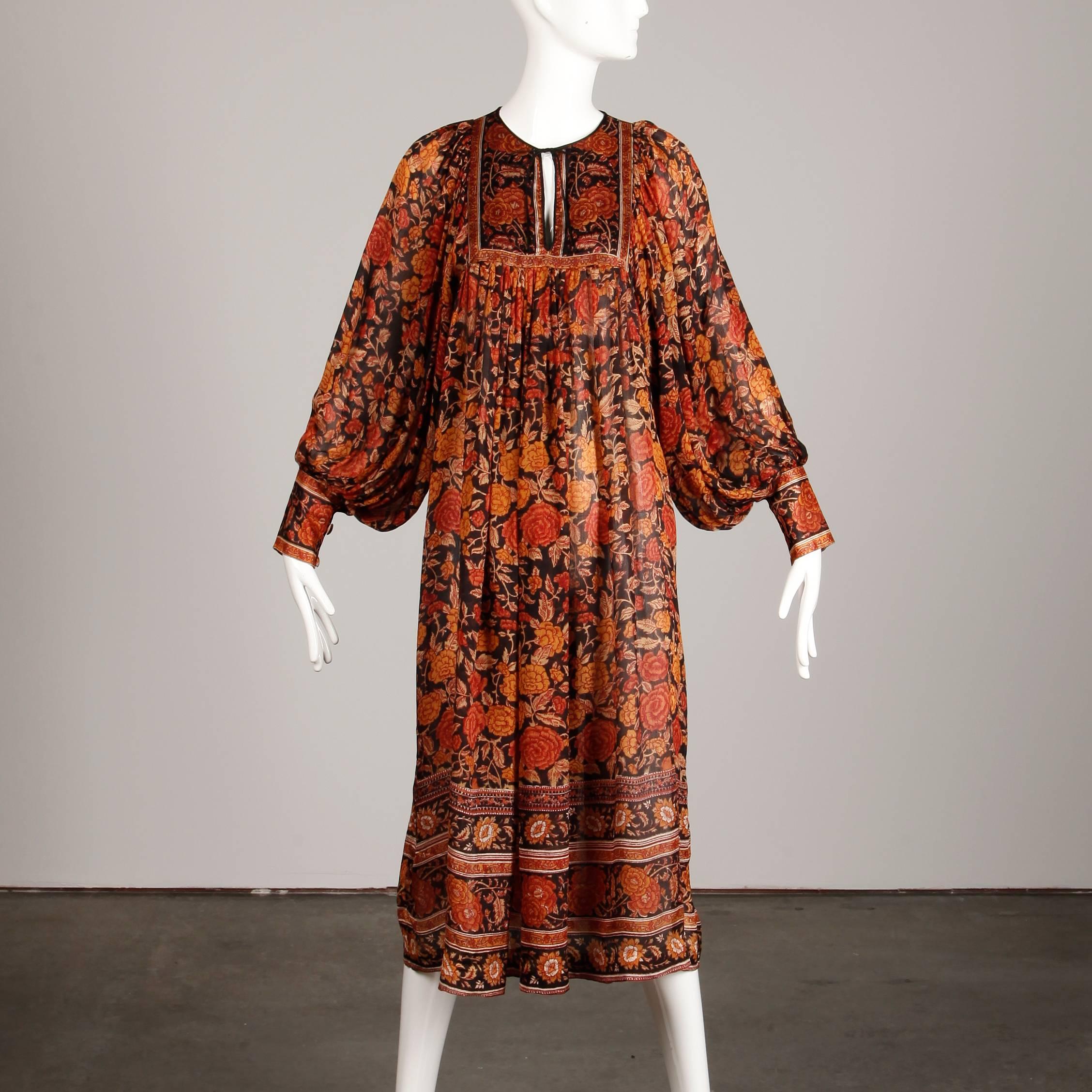 1970s Judith Ann Vintage Paper Thin Silk Indian Hand-Block Print Dress In Excellent Condition In Sparks, NV