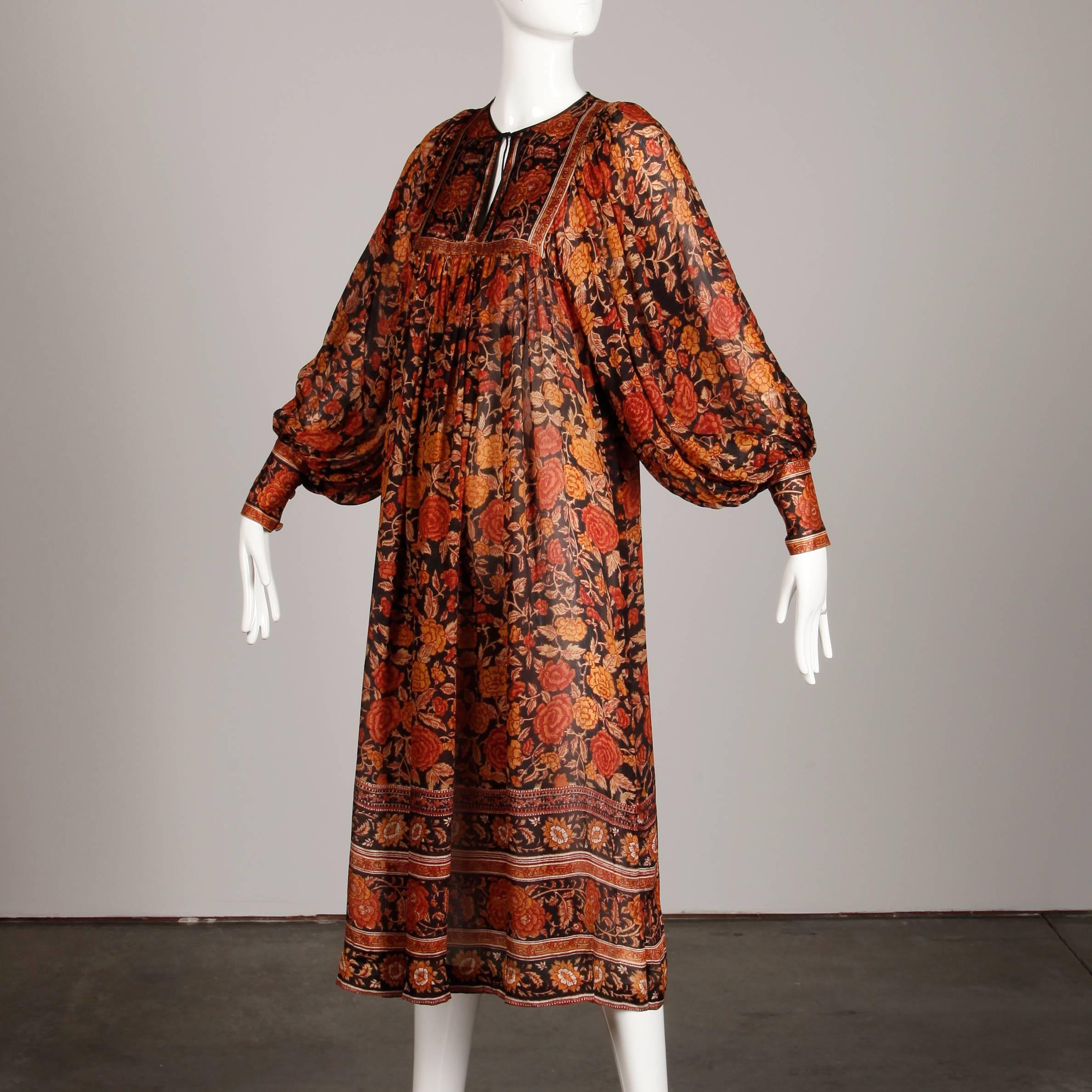 1970s Judith Ann Vintage Paper Thin Silk Indian Hand-Block Print Dress 2