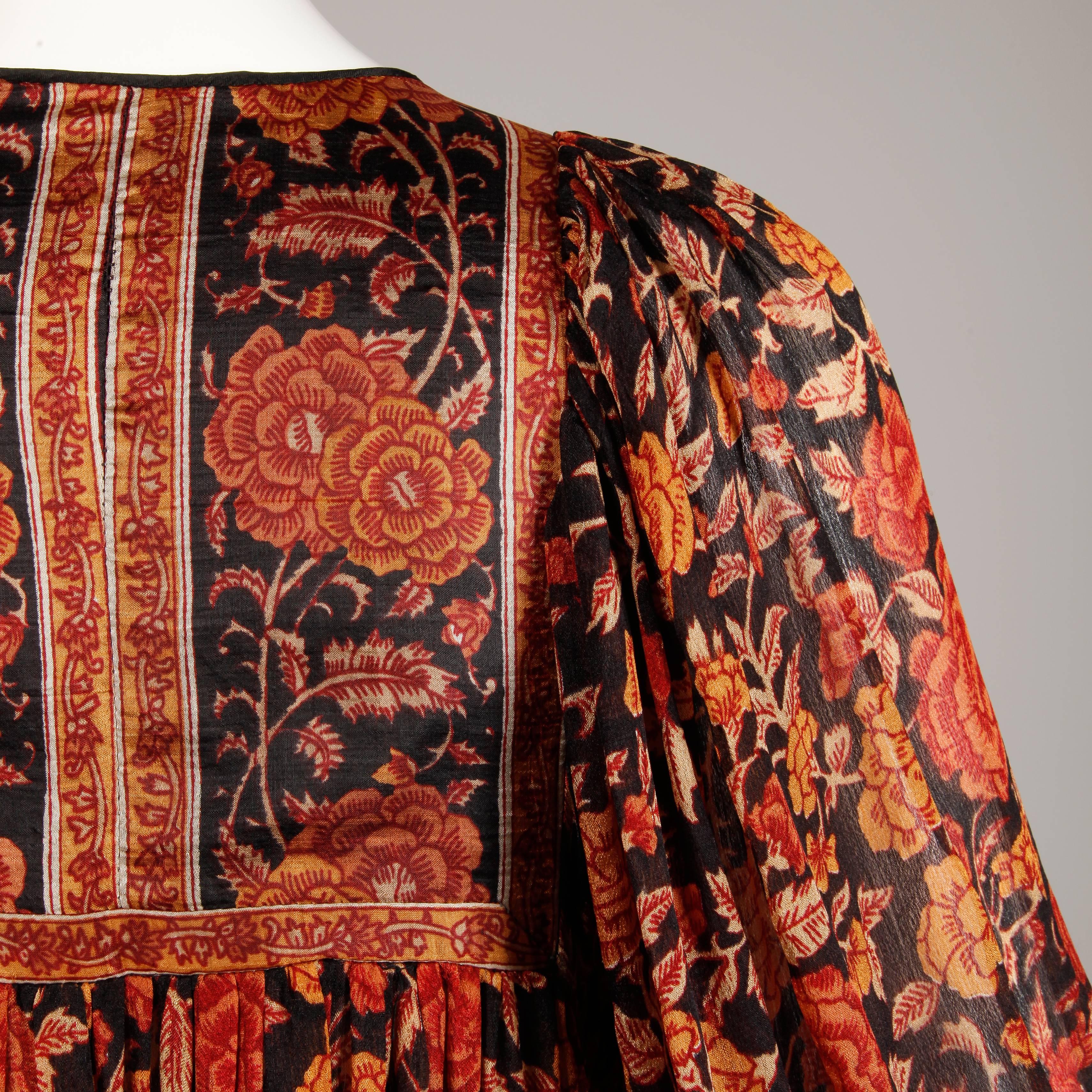 Women's 1970s Judith Ann Vintage Paper Thin Silk Indian Hand-Block Print Dress