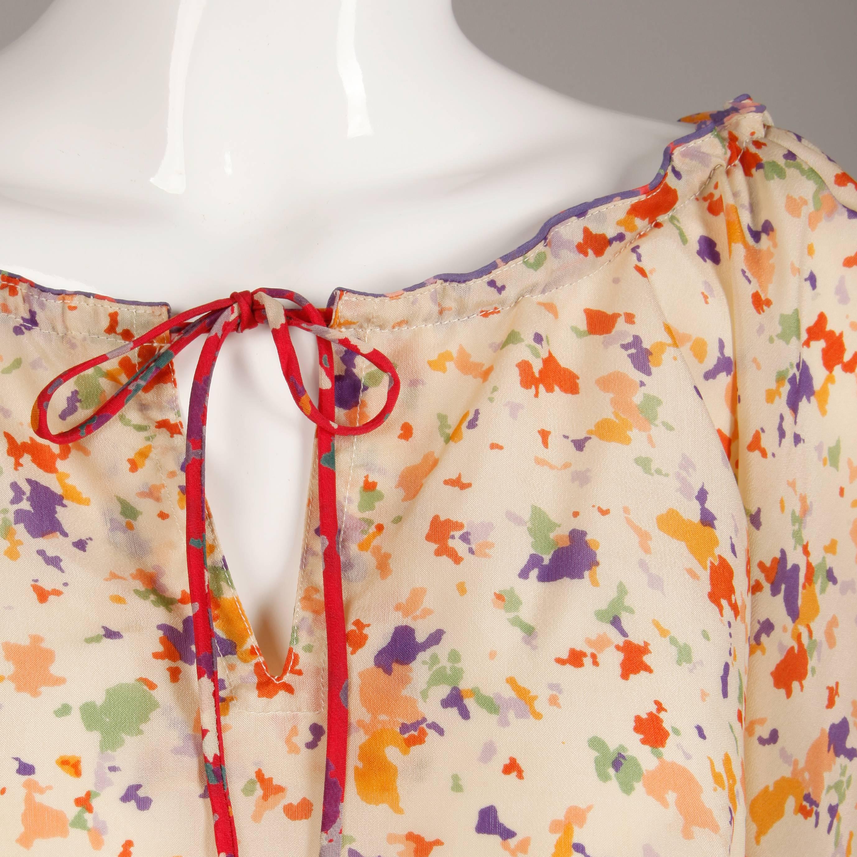 Women's 1970s Giorgio Sant'Angelo Vintage Boho Floral Print Silk Top, Shirt or Blouse