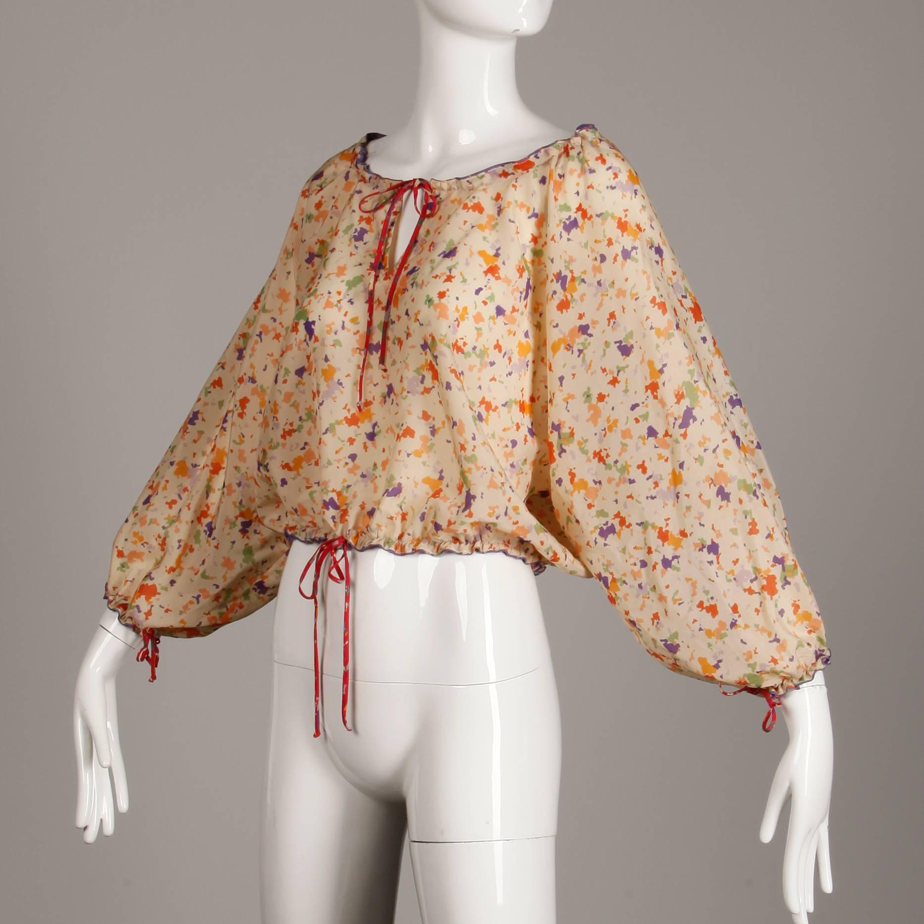1970s Giorgio Sant'Angelo Vintage Boho Floral Print Silk Top, Shirt or Blouse In Excellent Condition In Sparks, NV