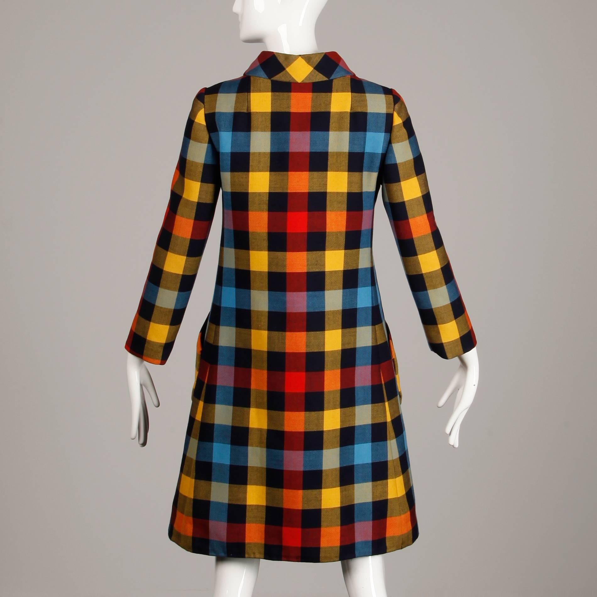 Oscar de la Renta Plaid Wool Mod Coat and Dress Ensemble, 1960s 5