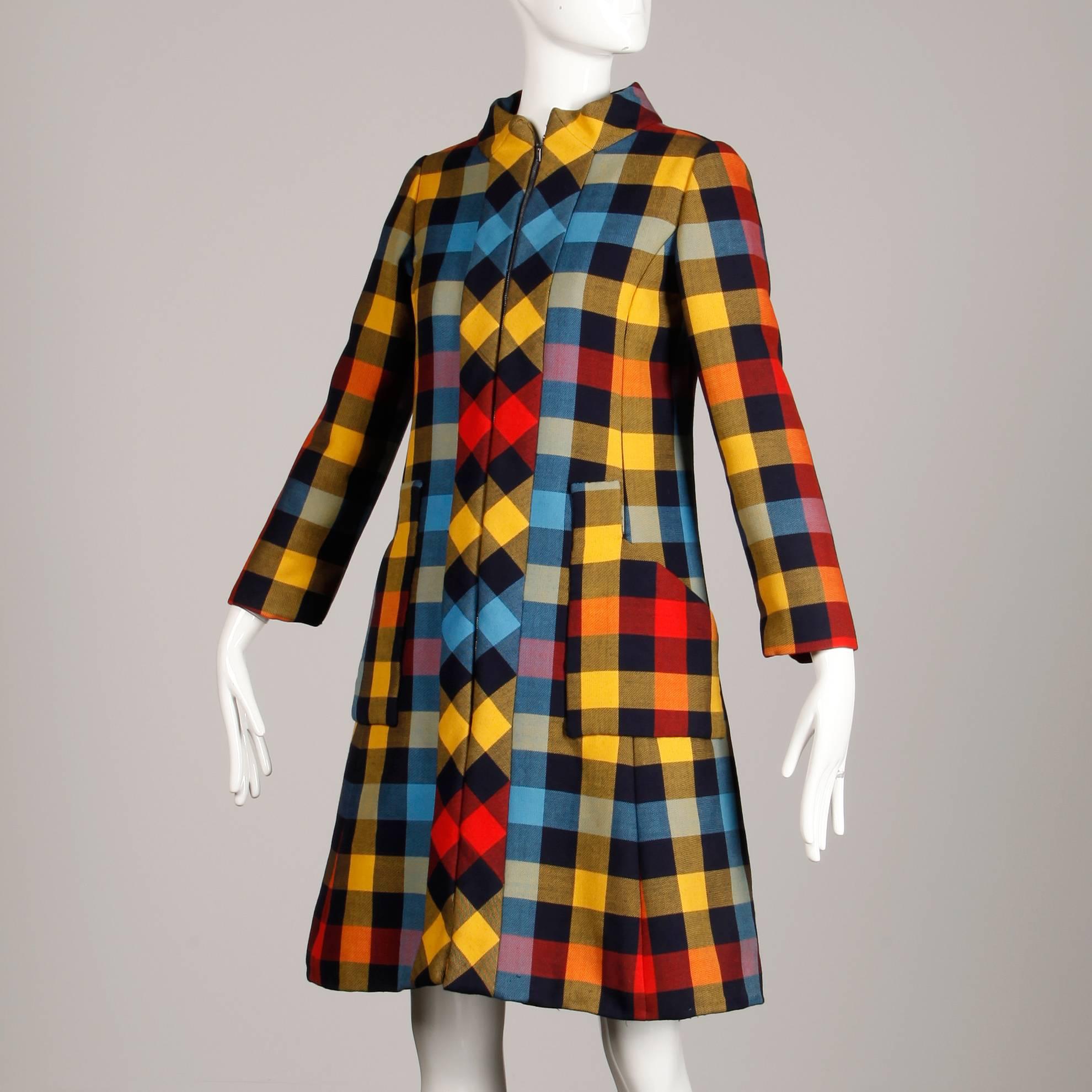 Oscar de la Renta Plaid Wool Mod Coat and Dress Ensemble, 1960s   1