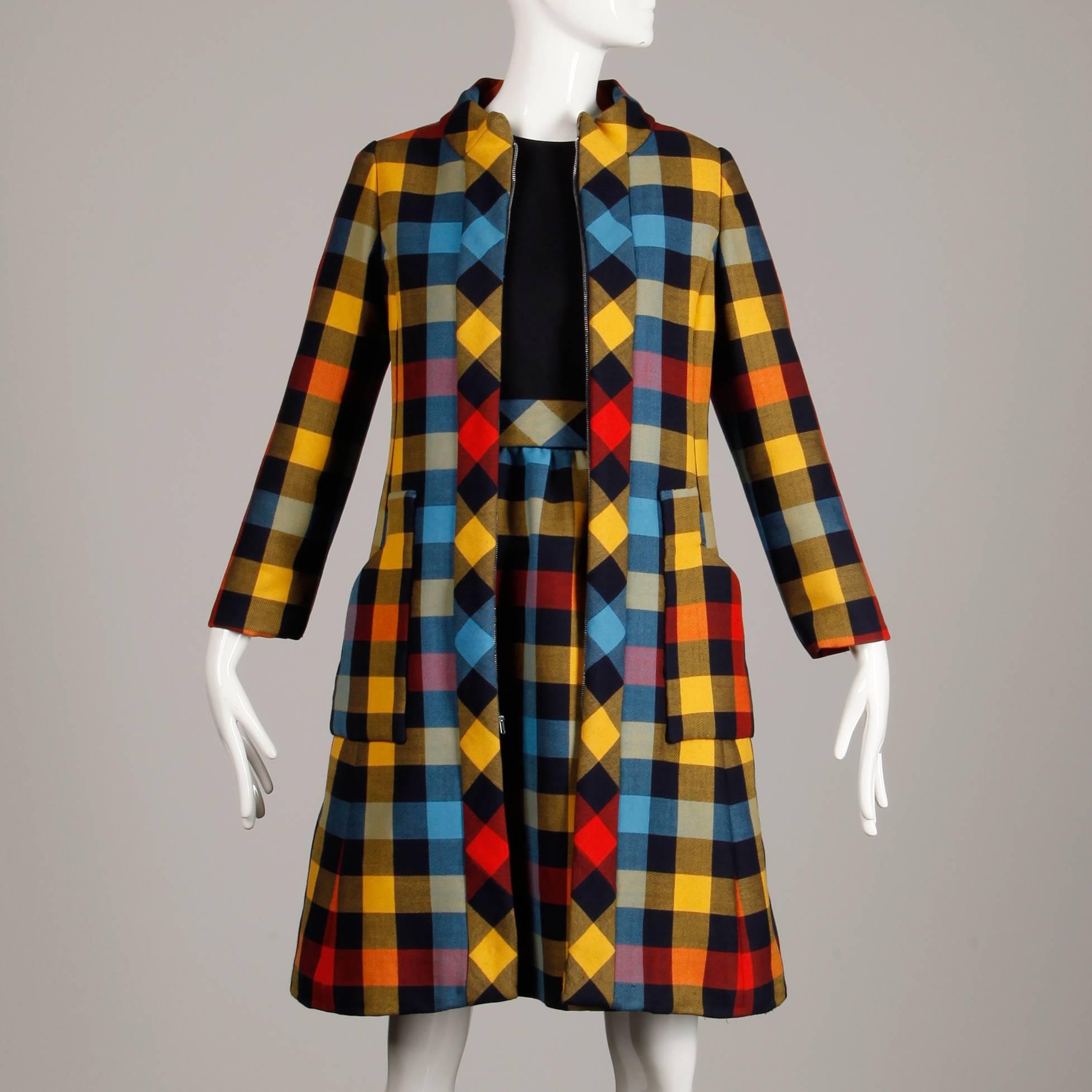 Oscar de la Renta Plaid Wool Mod Coat and Dress Ensemble, 1960s 3