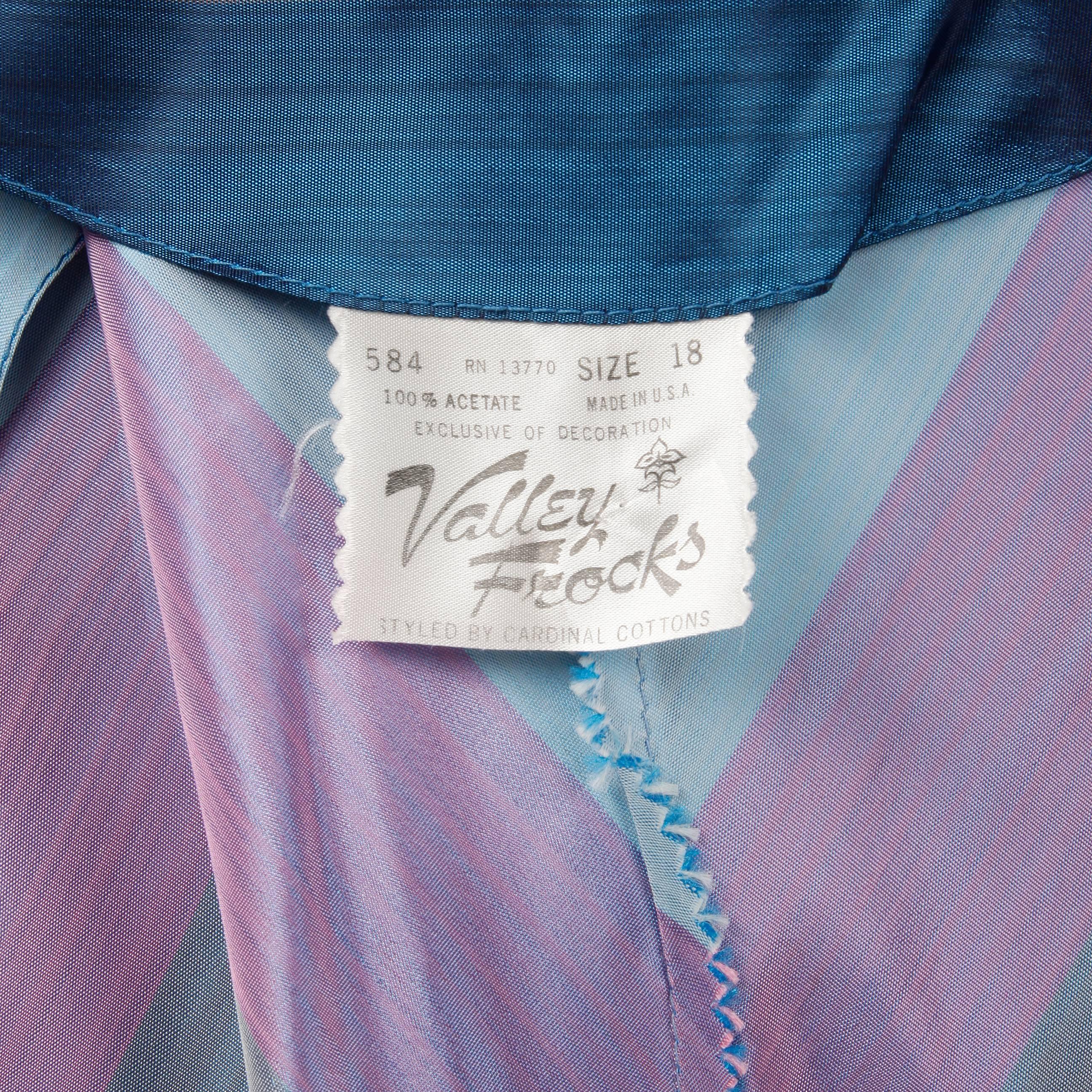 Blue 1940s Vintage Taffeta Rainbow Striped Chevron Light Weight Duster Coat or Robe For Sale