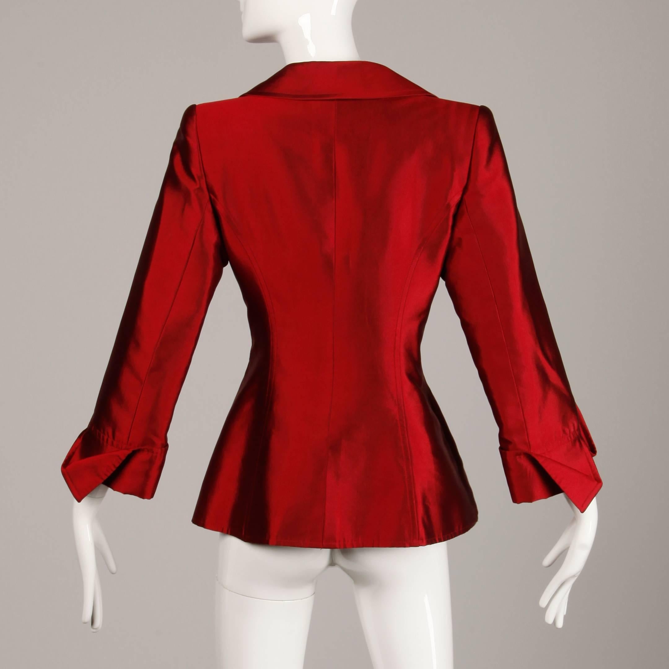 Christian Lacroix Vintage Metallic Red Taffeta Rhinestone Origami Jacket, 1990s  1