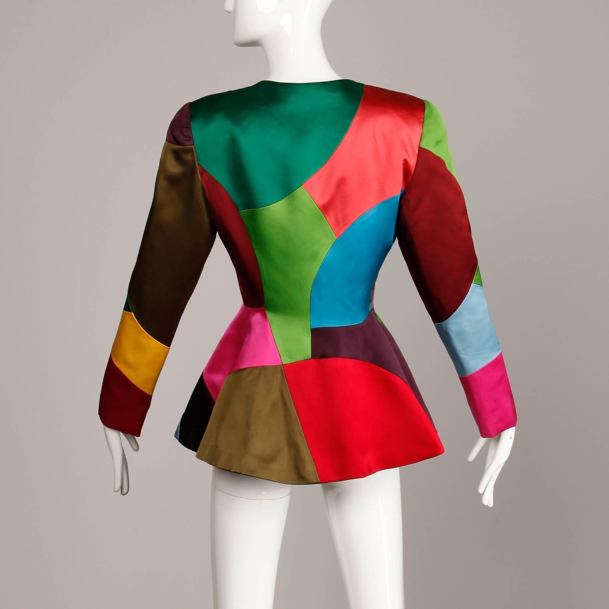Oscar de la Renta Vintage Rainbow Color Block Silk Evening Jacket, 1980s  1