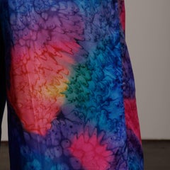 1980s Vintage Hand Dip Dyed Day-Glow Neon Rainbow Cropped Silk Trousers or Pants
