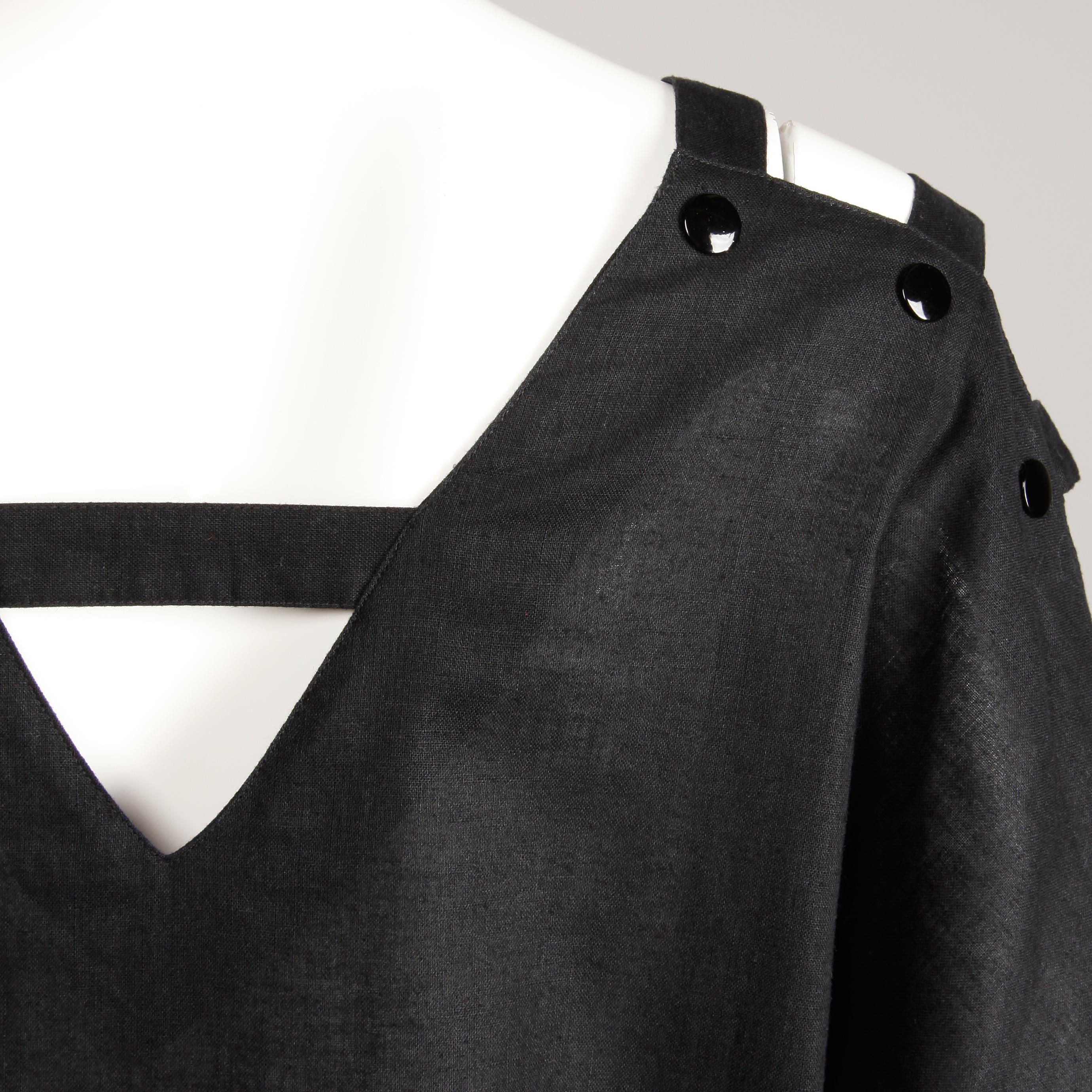 Pierre Cardin Avant Garde Black Cut Out Cage Cold Shoulder Tunic Dress, 1980s  For Sale 1