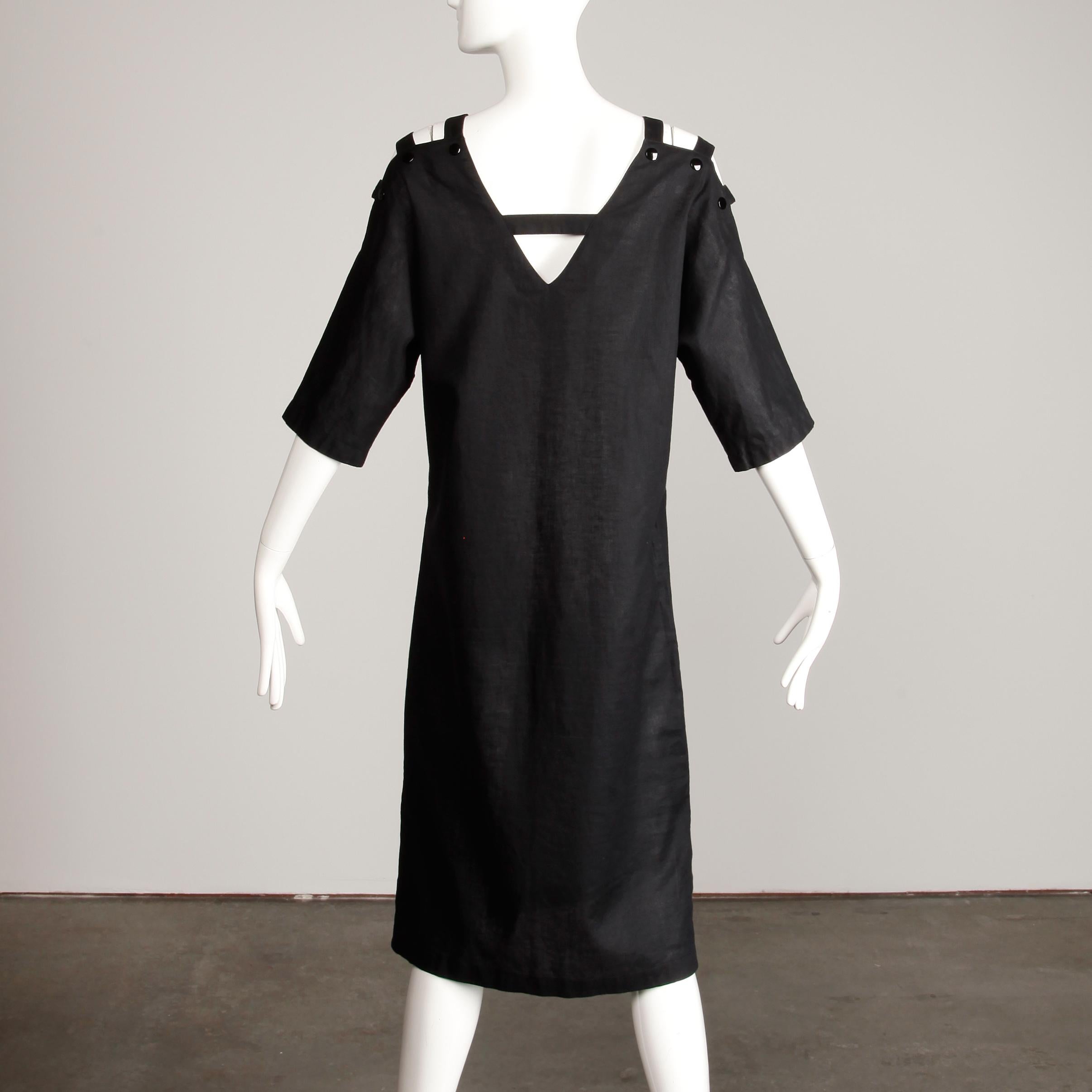 Pierre Cardin Avant Garde Black Cut Out Cage Cold Shoulder Tunic Dress, 1980s  For Sale 2