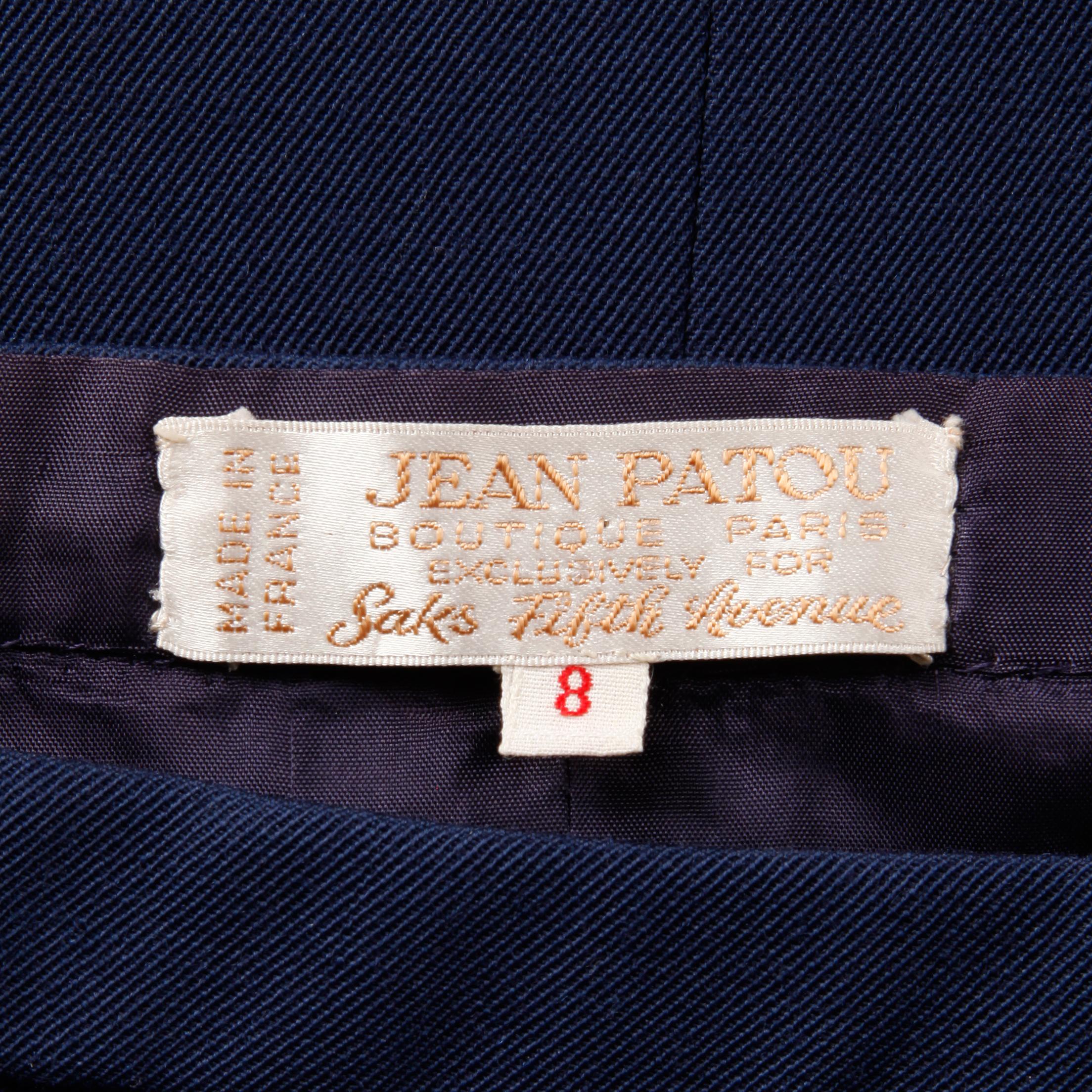 Jean Patou Vintage Marineblauer asymmetrischer Faltenrock aus Wolle und Seide, 1960er Jahre   im Angebot 1