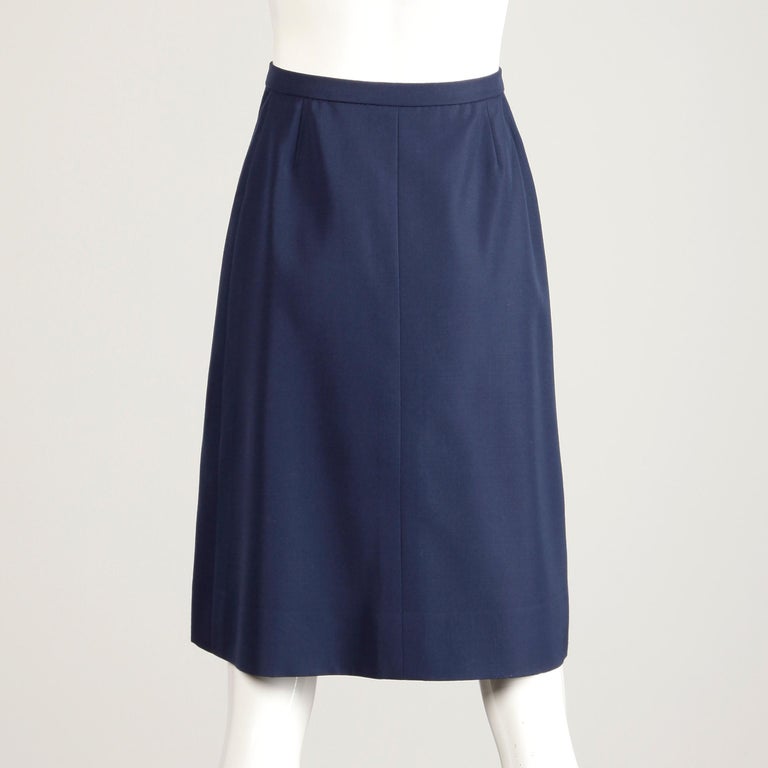 Jean Patou Vintage Navy Blue Wool and Silk Asymmetric Pleated Mod Skirt ...