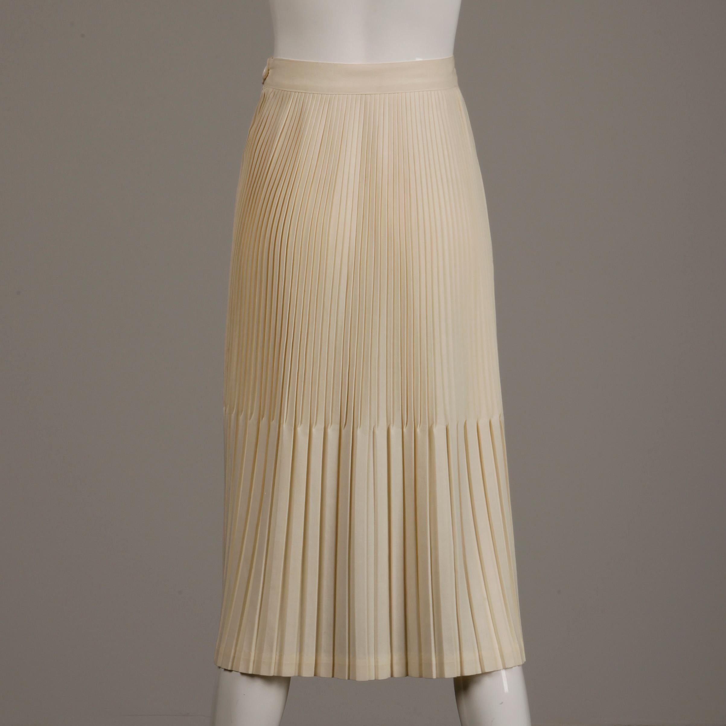 Women's 1940s Vintage Off White/ Cream Cotton Pleated High Waist Pencil Skirt