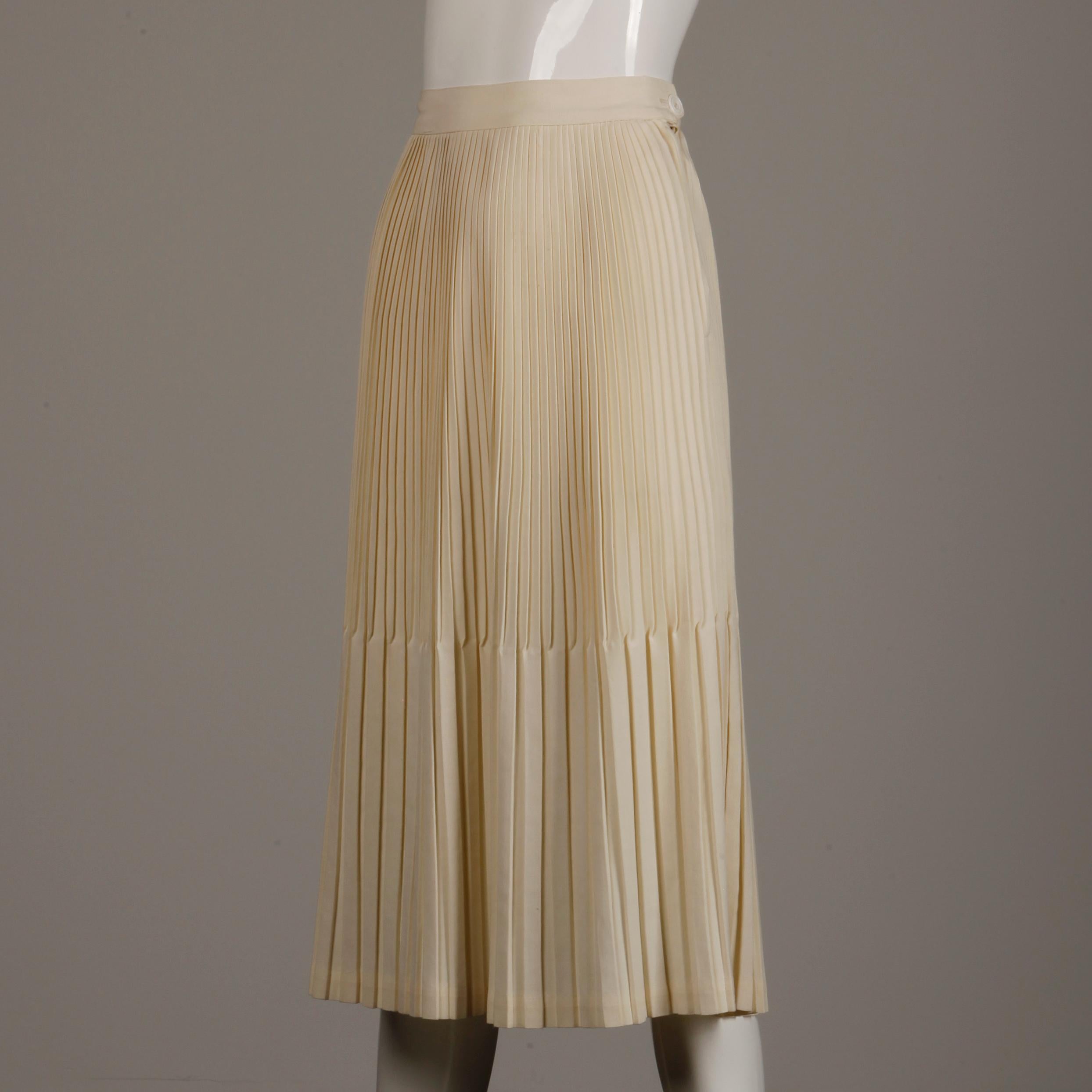 1940s Vintage Off White/ Cream Cotton Pleated High Waist Pencil Skirt 1
