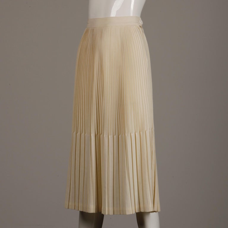 1940s Vintage Off White/ Cream Cotton Pleated High Waist Pencil Skirt ...