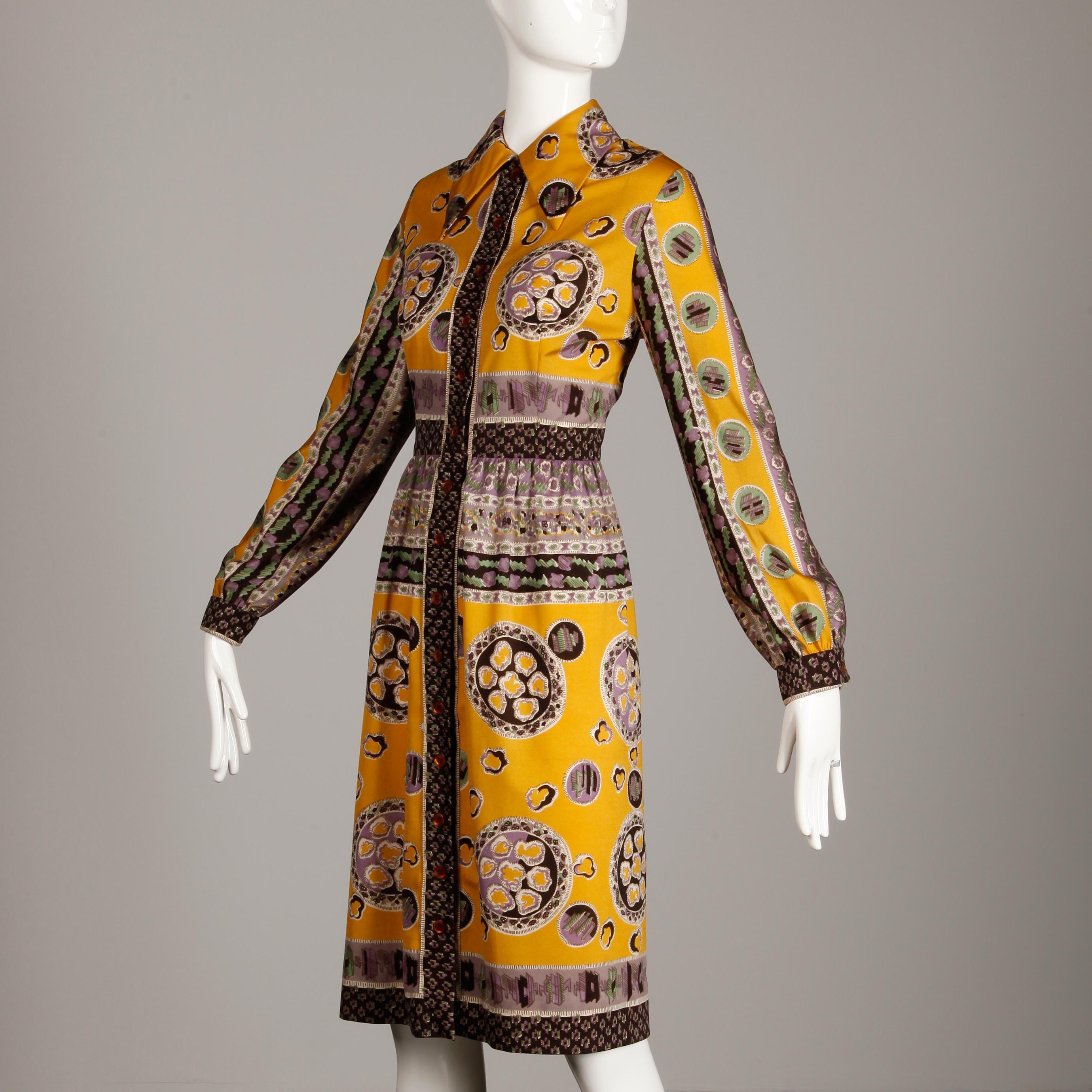 Oscar de la Renta Vintage Silk Jersey Knit Shirt Dress with Scarf 