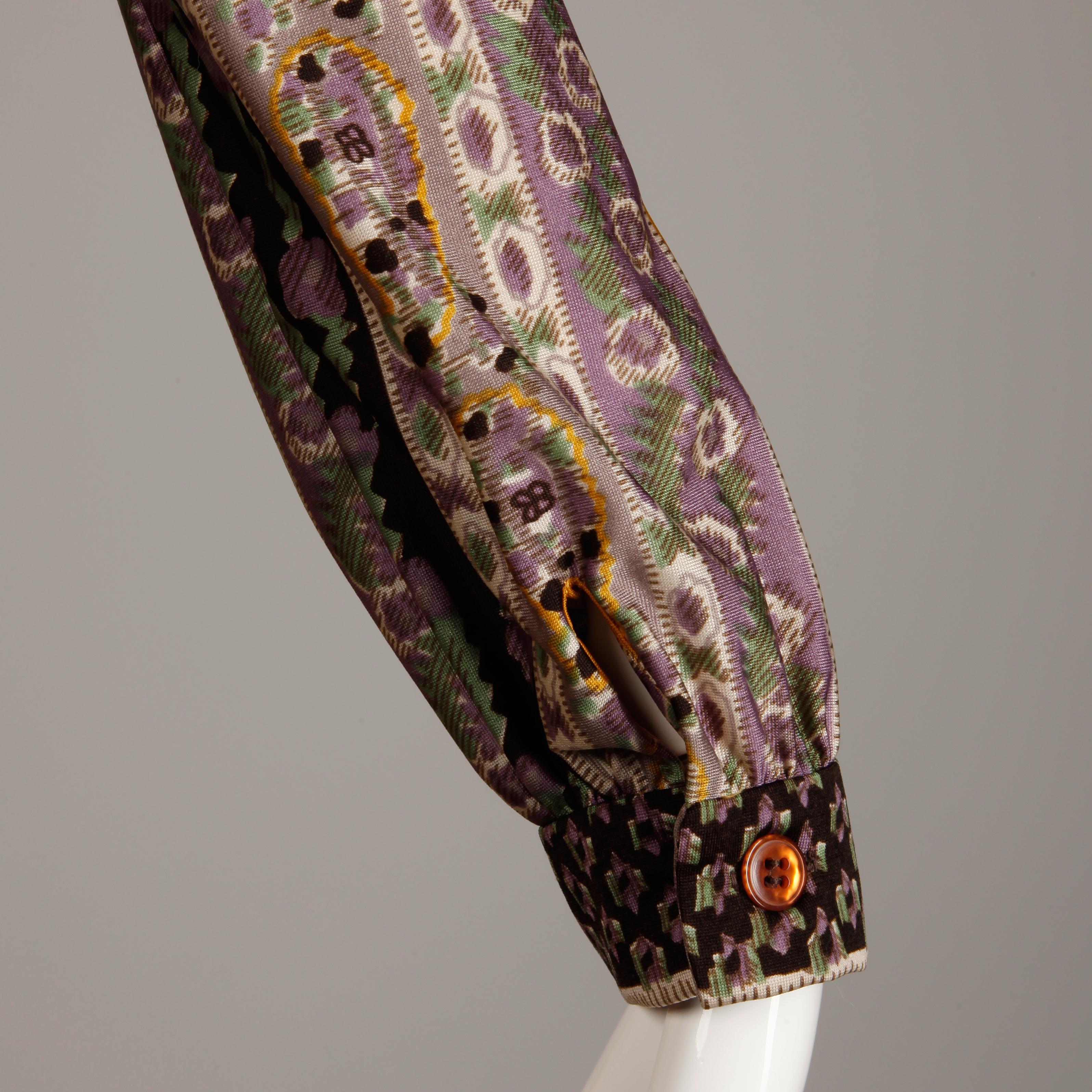 Women's Oscar de la Renta Vintage Silk Jersey Knit Shirt Dress with Scarf Print, 1960s 