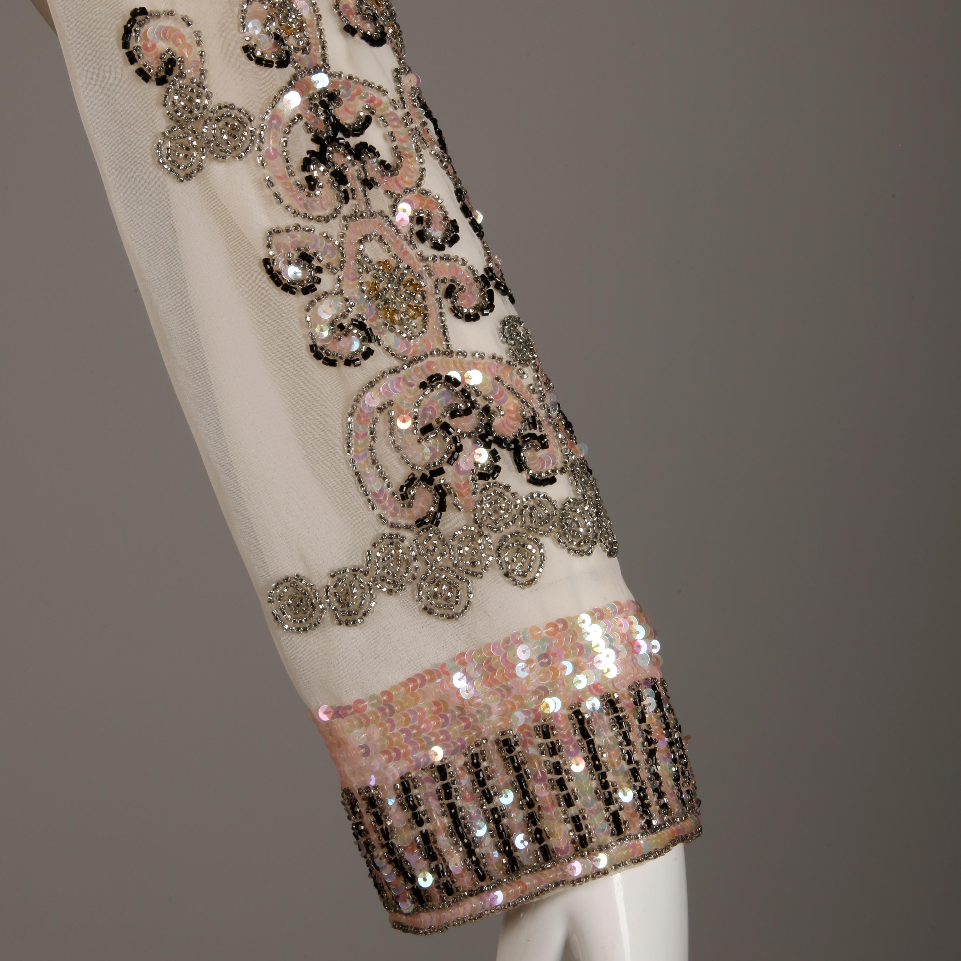 Jack Bryan Veste vintage en perles et paillettes rose blush, années 1970 en vente 2