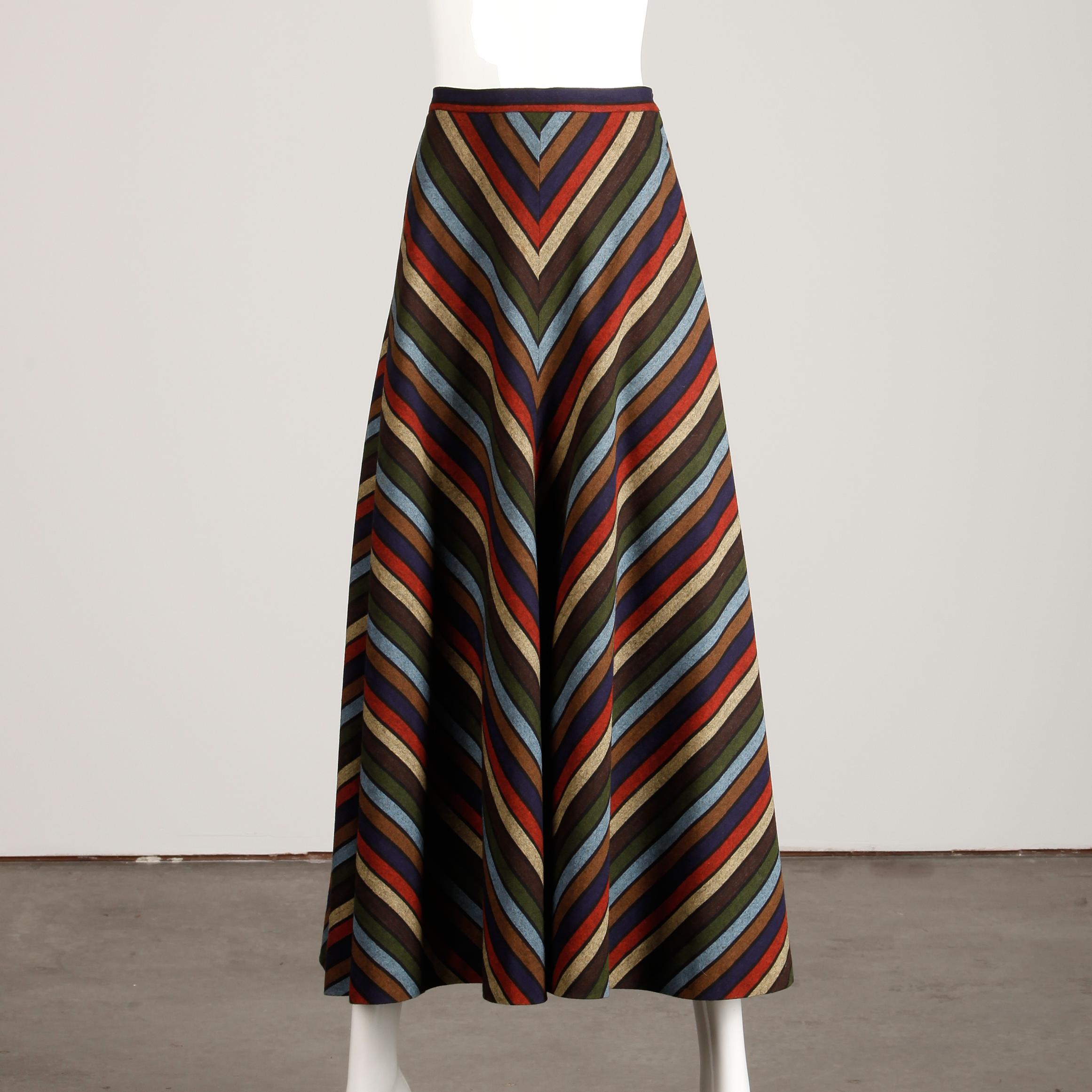 Wool Chevron Striped Metal Chain Vest Top Maxi Skirt 2-Piece Ensemble, 1970s For Sale 4