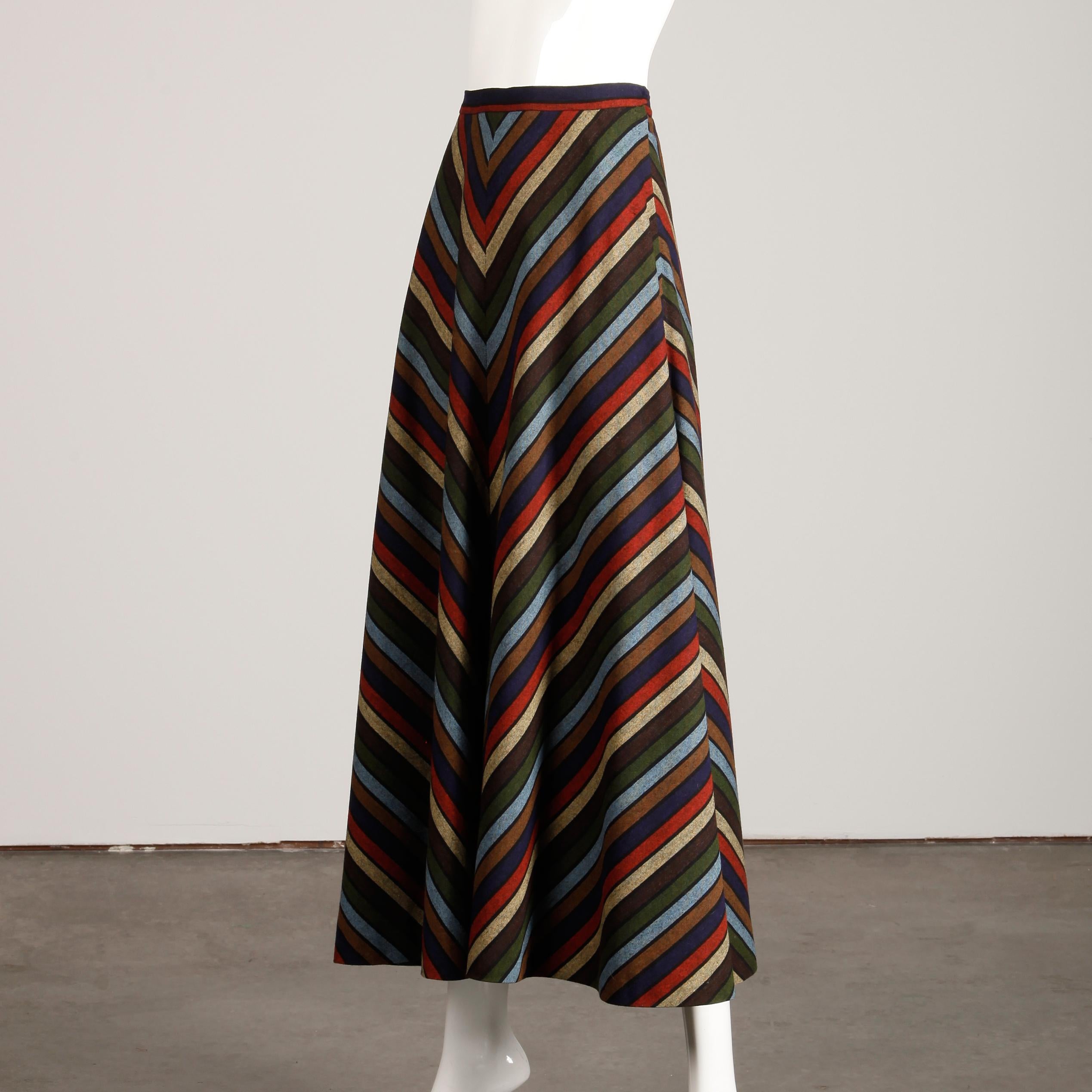 Wool Chevron Striped Metal Chain Vest Top Maxi Skirt 2-Piece Ensemble, 1970s  For Sale 3