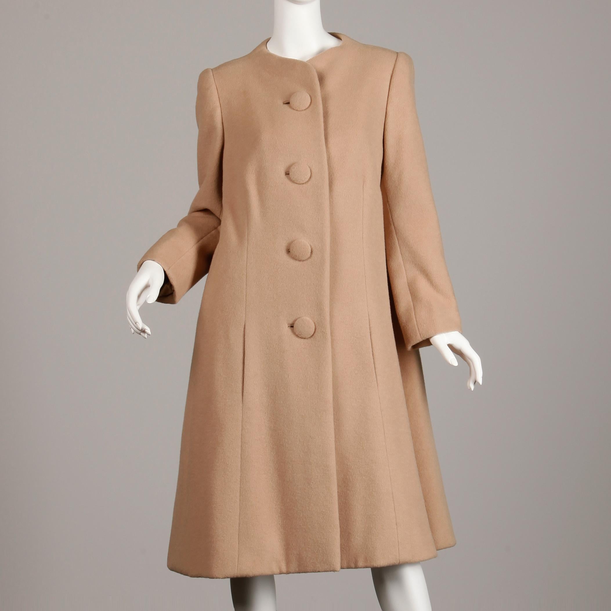 Arnold Scaasi Couture Vintage Camel Wool Coat, 1960s  For Sale 2