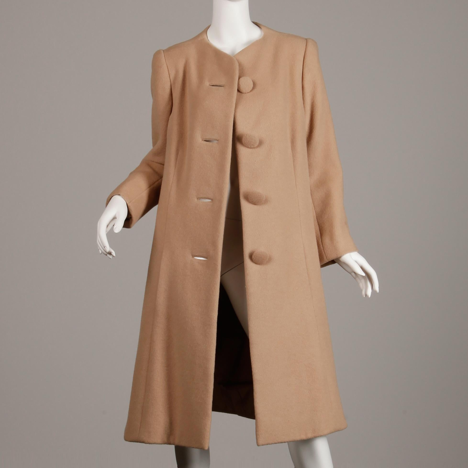 Brown Arnold Scaasi Couture Vintage Camel Wool Coat, 1960s  For Sale