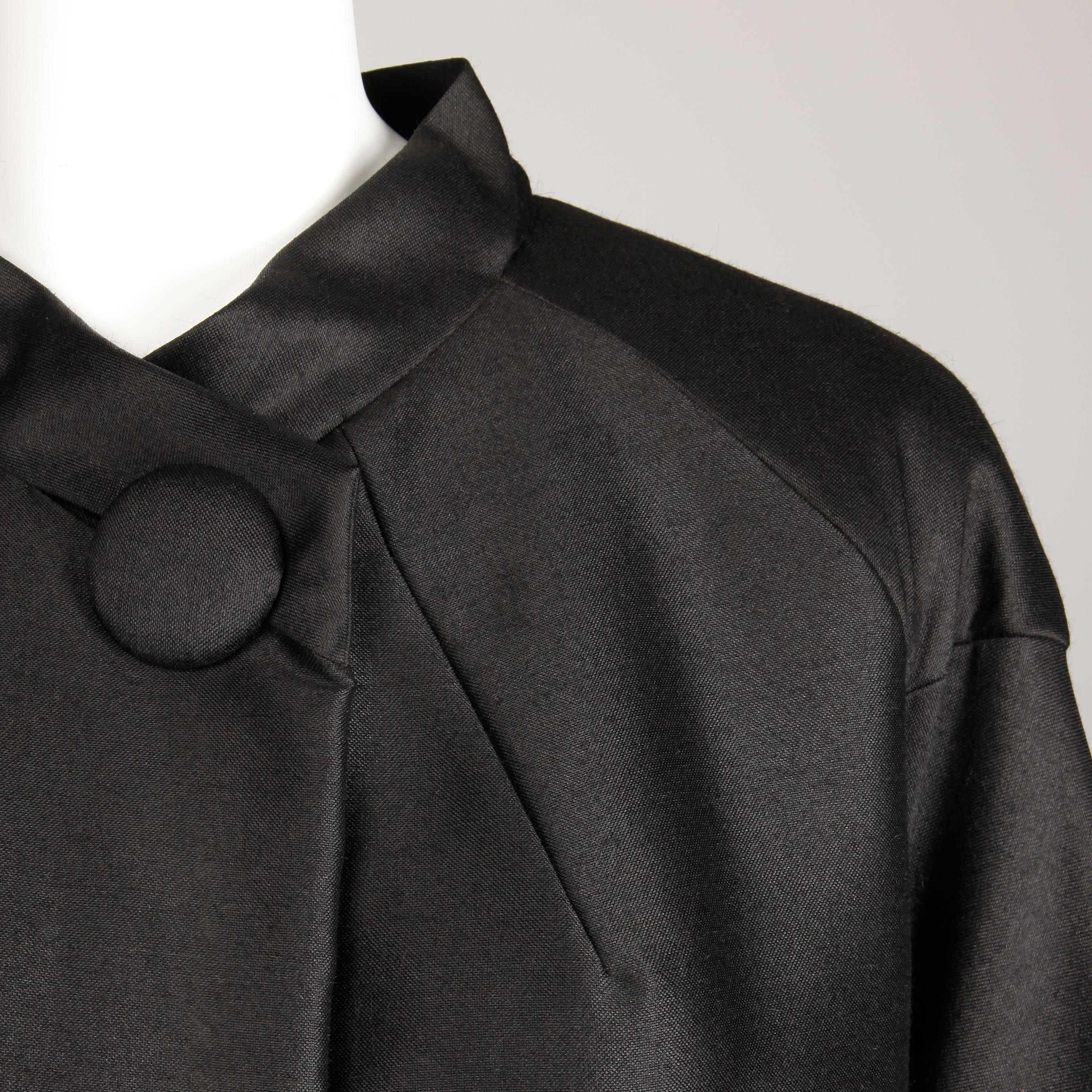 1960s Armand Hallenstein Vintage Black Silk + Wool Opera Coat 4