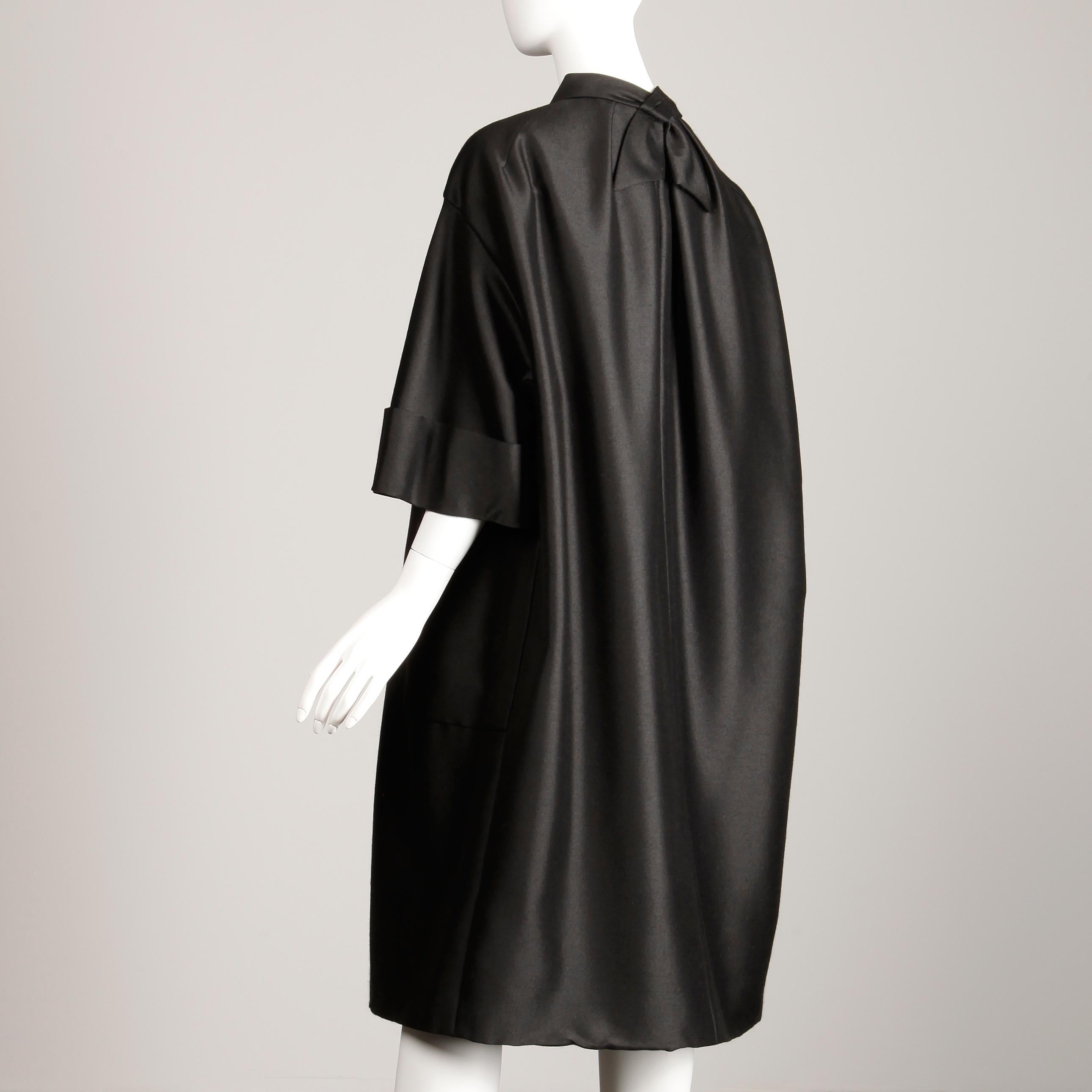 1960s Armand Hallenstein Vintage Black Silk + Wool Opera Coat 1