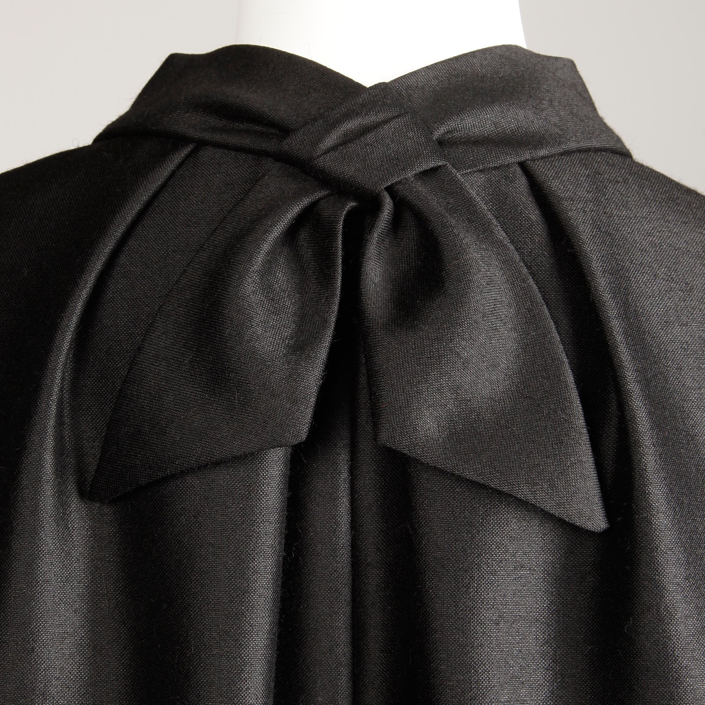 1960s Armand Hallenstein Vintage Black Silk + Wool Opera Coat In Excellent Condition In Sparks, NV