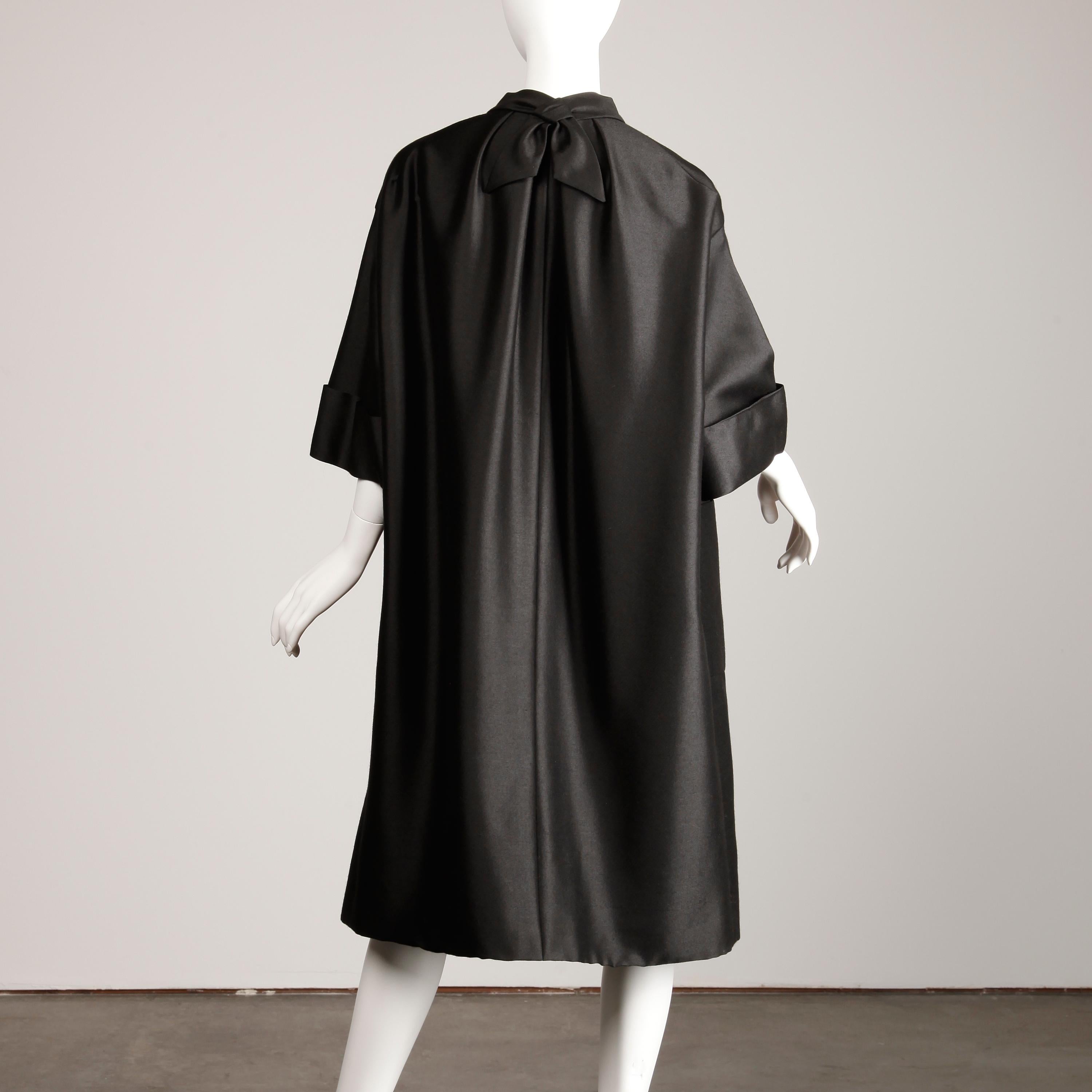 Women's 1960s Armand Hallenstein Vintage Black Silk + Wool Opera Coat