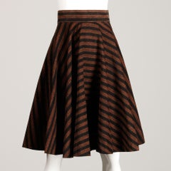1950s Brown + Black Striped Circle Skirt with a Full Sweep