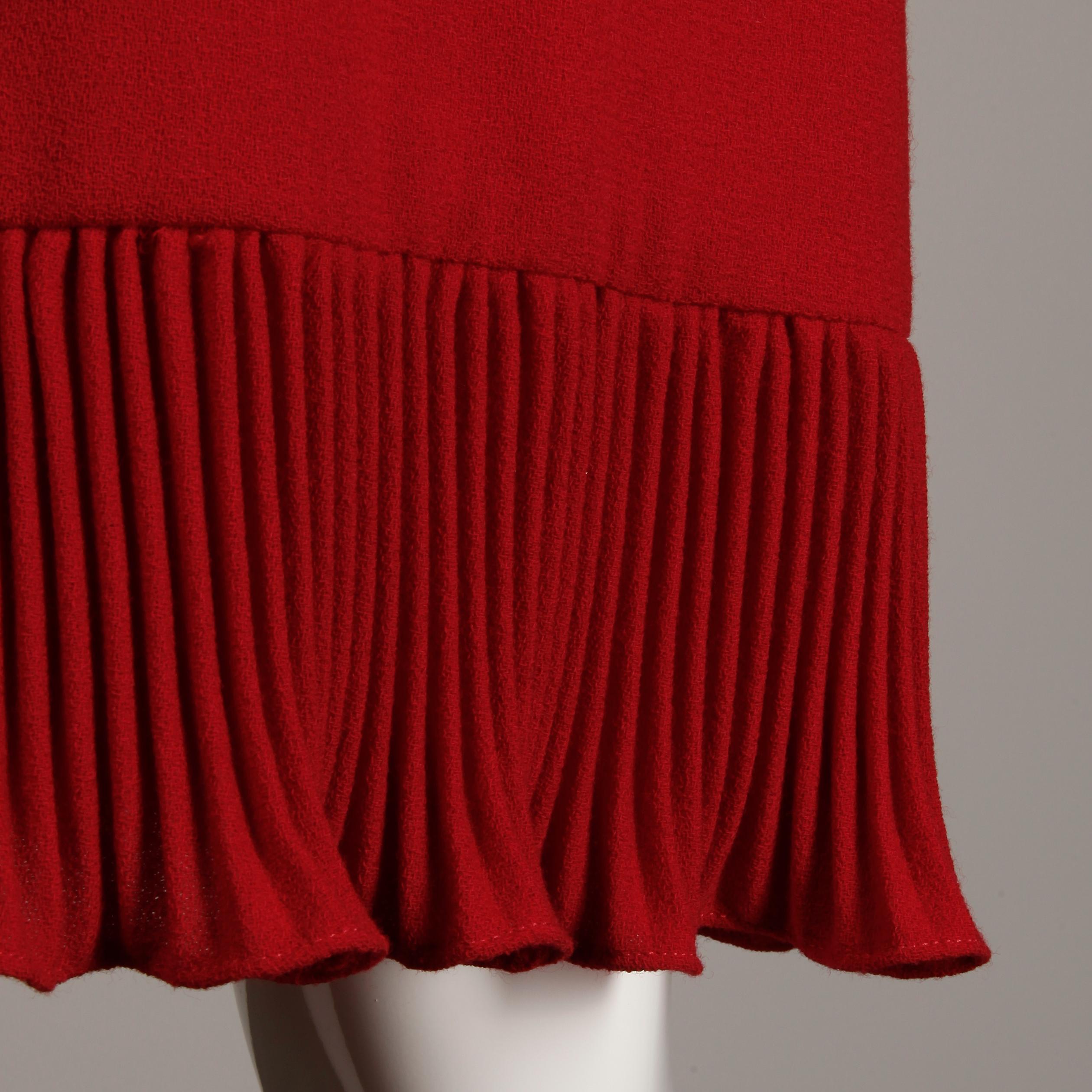 1970s Miss Dior by Phillipe Guiborgé Vintage Red Long Sleeve Dress with Ruffles 1