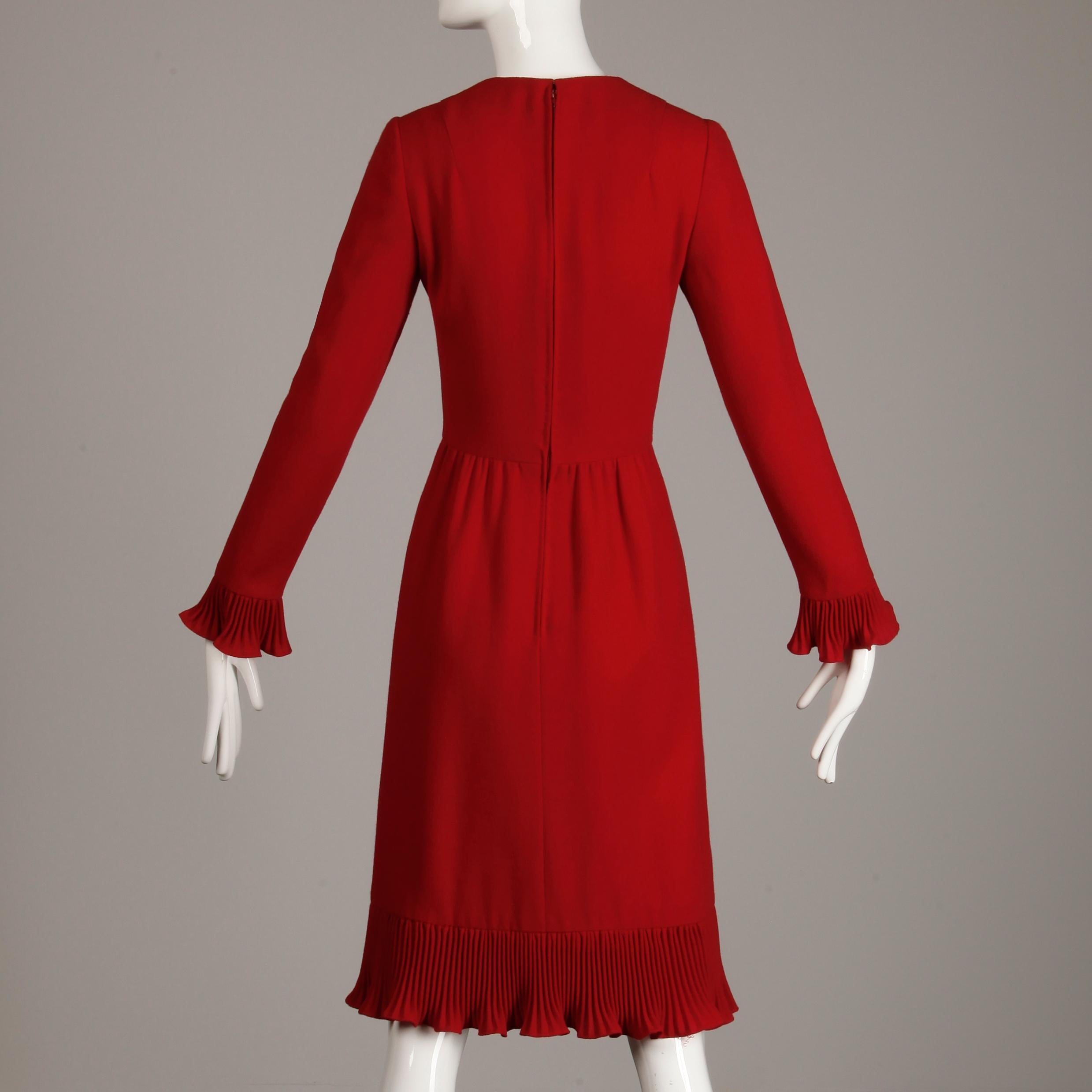 Women's 1970s Miss Dior by Phillipe Guiborgé Vintage Red Long Sleeve Dress with Ruffles