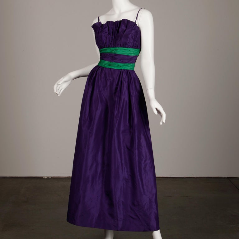 Loris Azzaro Vintage Purple + Green Silk Taffeta Evening Gown Or Dress Loris Azzaro Vintage Purple + Green Silk Taffeta Evening Gown Or Dress