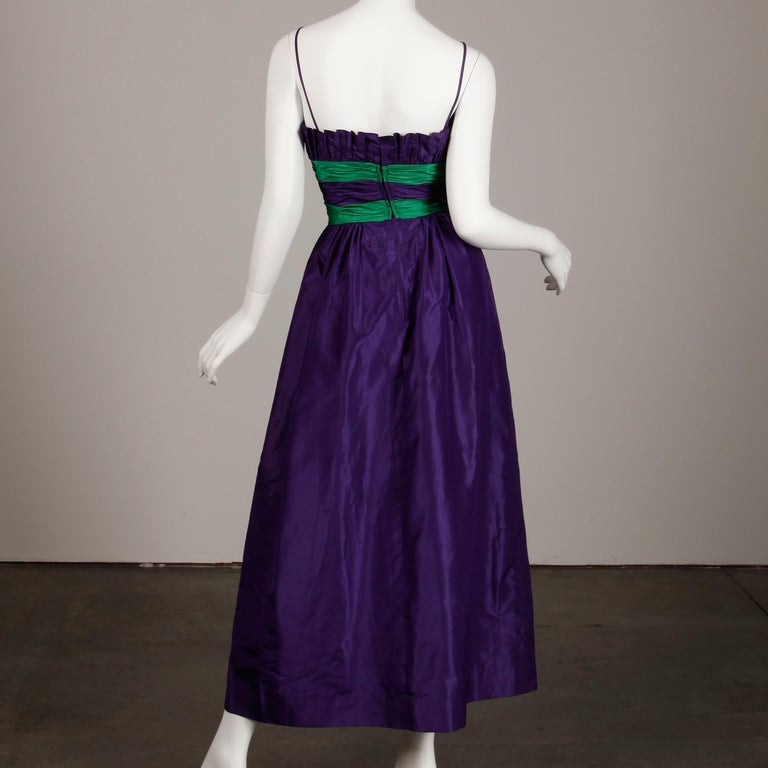 Loris Azzaro Vintage Purple + Green Silk Taffeta Evening Gown Or Dress
