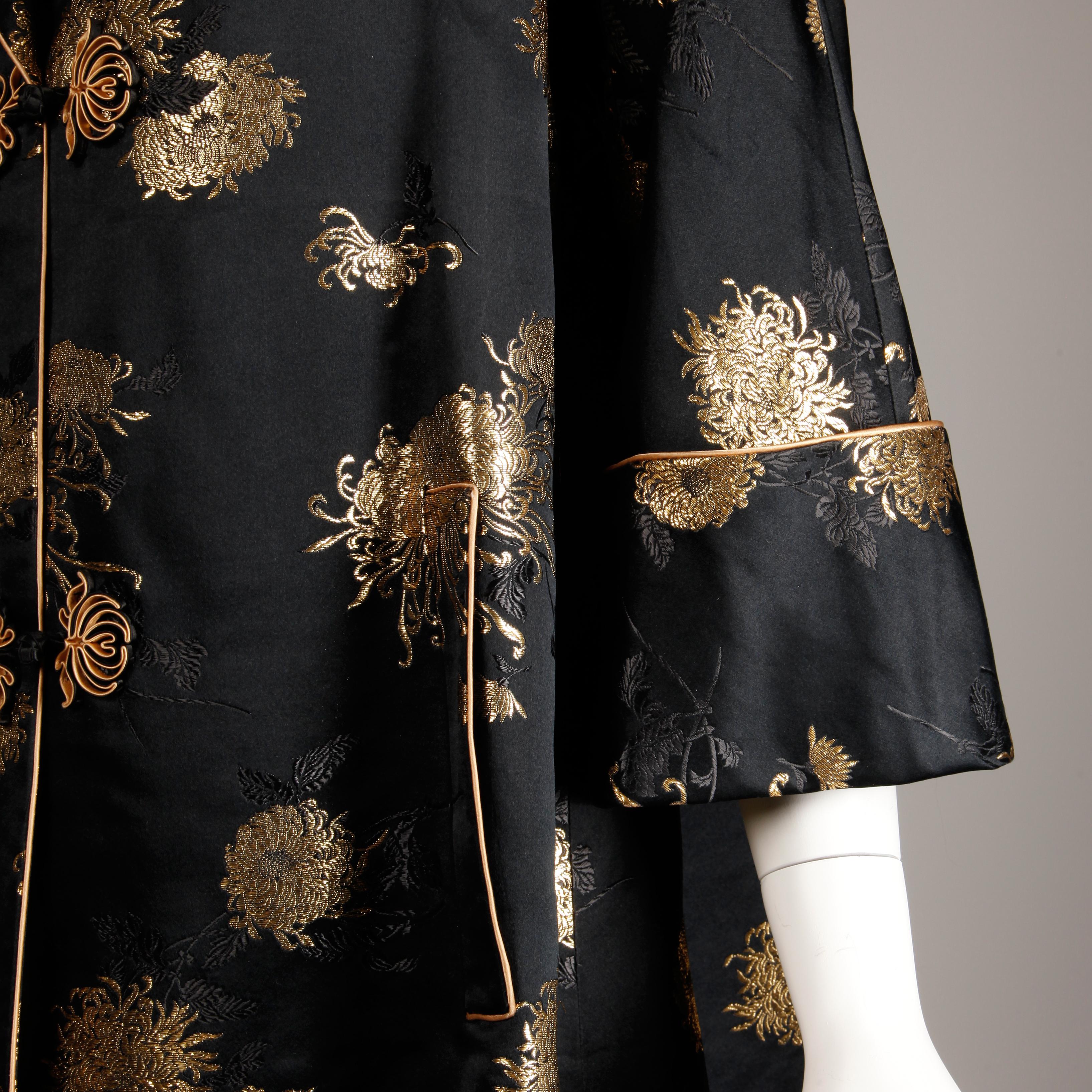 Stunning 1960s Vintage Black + Metallic Gold Silk Satin Evening or Opera Coat 5